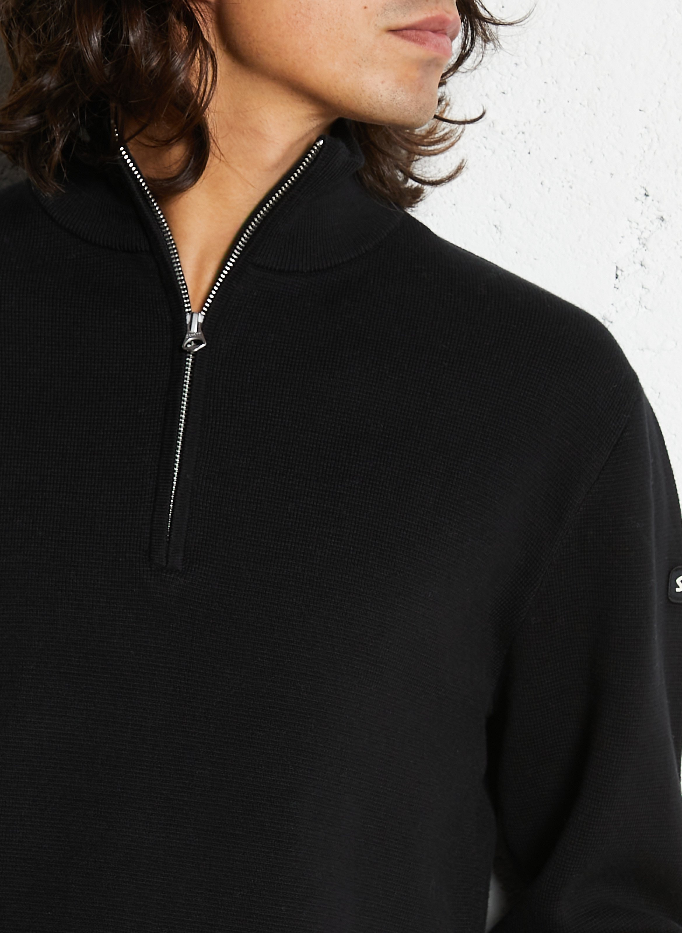 Pull droit col montant zippé en coton  SCHOTT Noir
