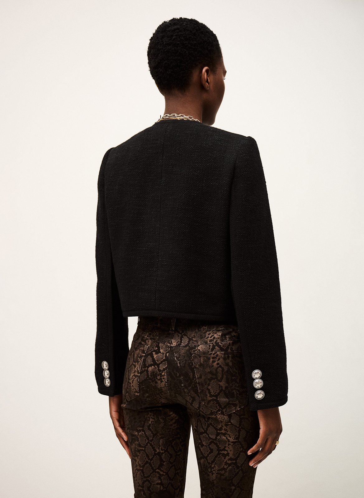 Round-neck wool-blend jacket Black