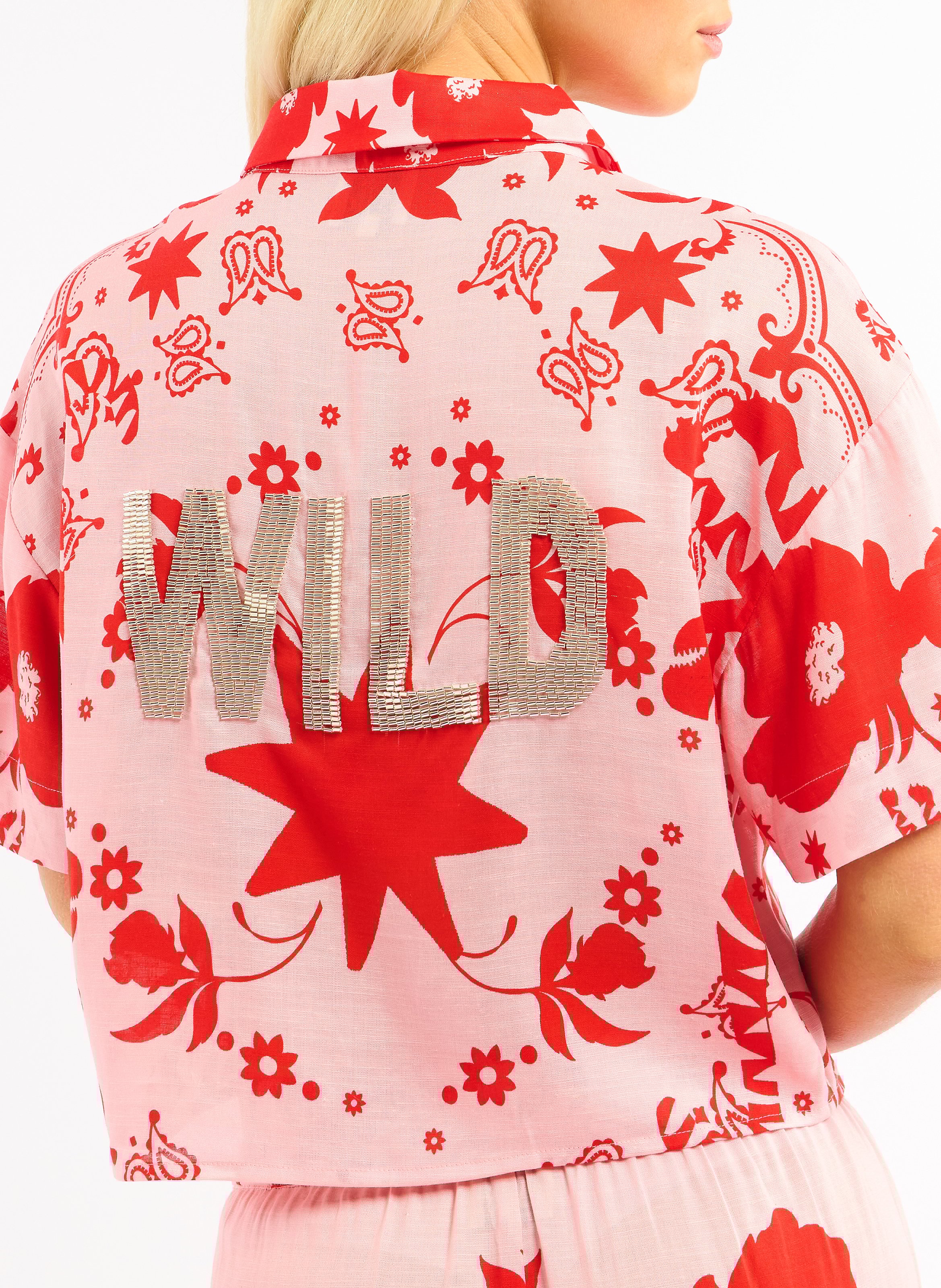 Oversize printed shirt with classic collar WILD Pink