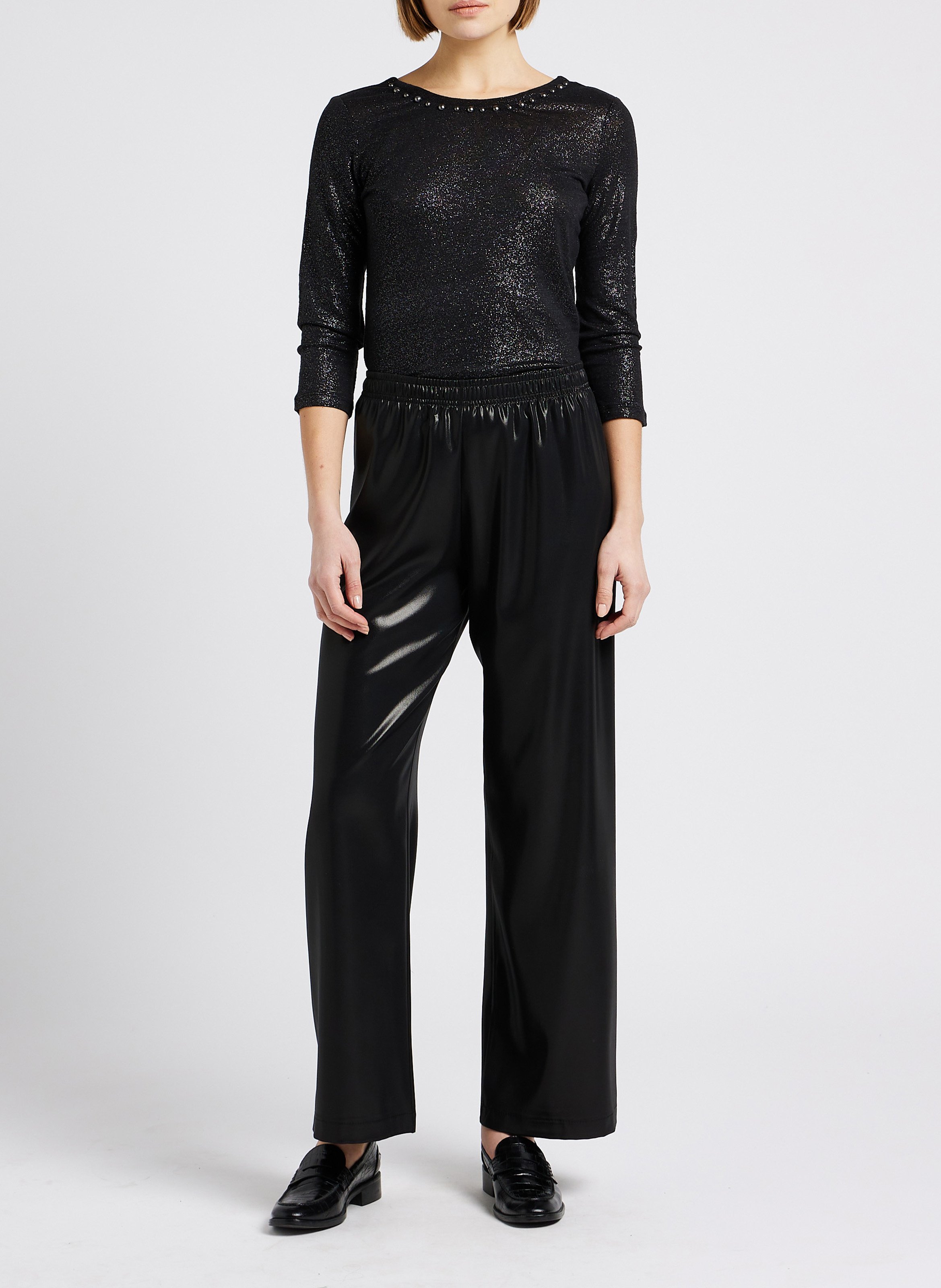 Pantalon large effet métallisé Noir