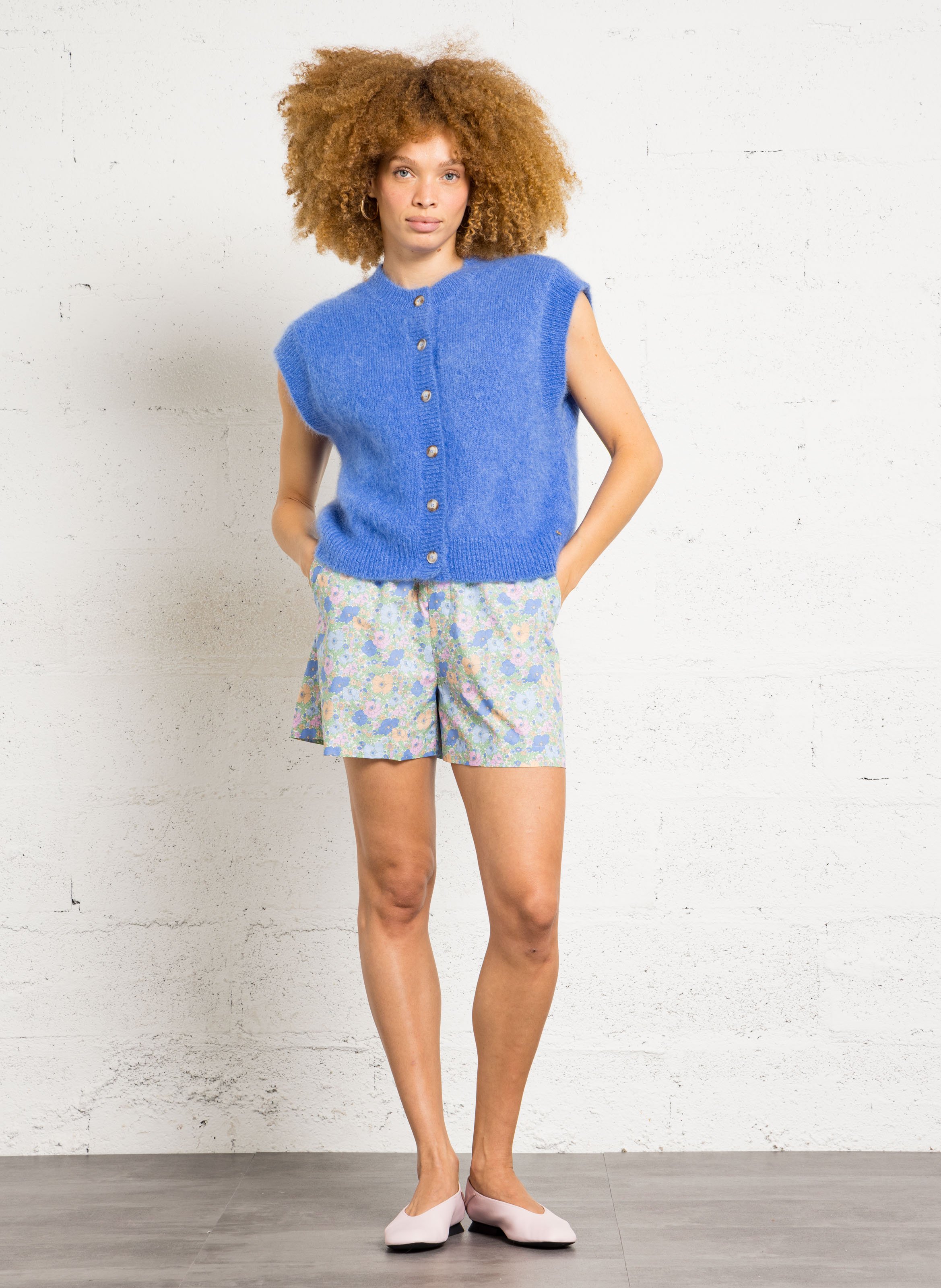 Oversized round neck wool blend vest DES PETITS HAUTS Blue