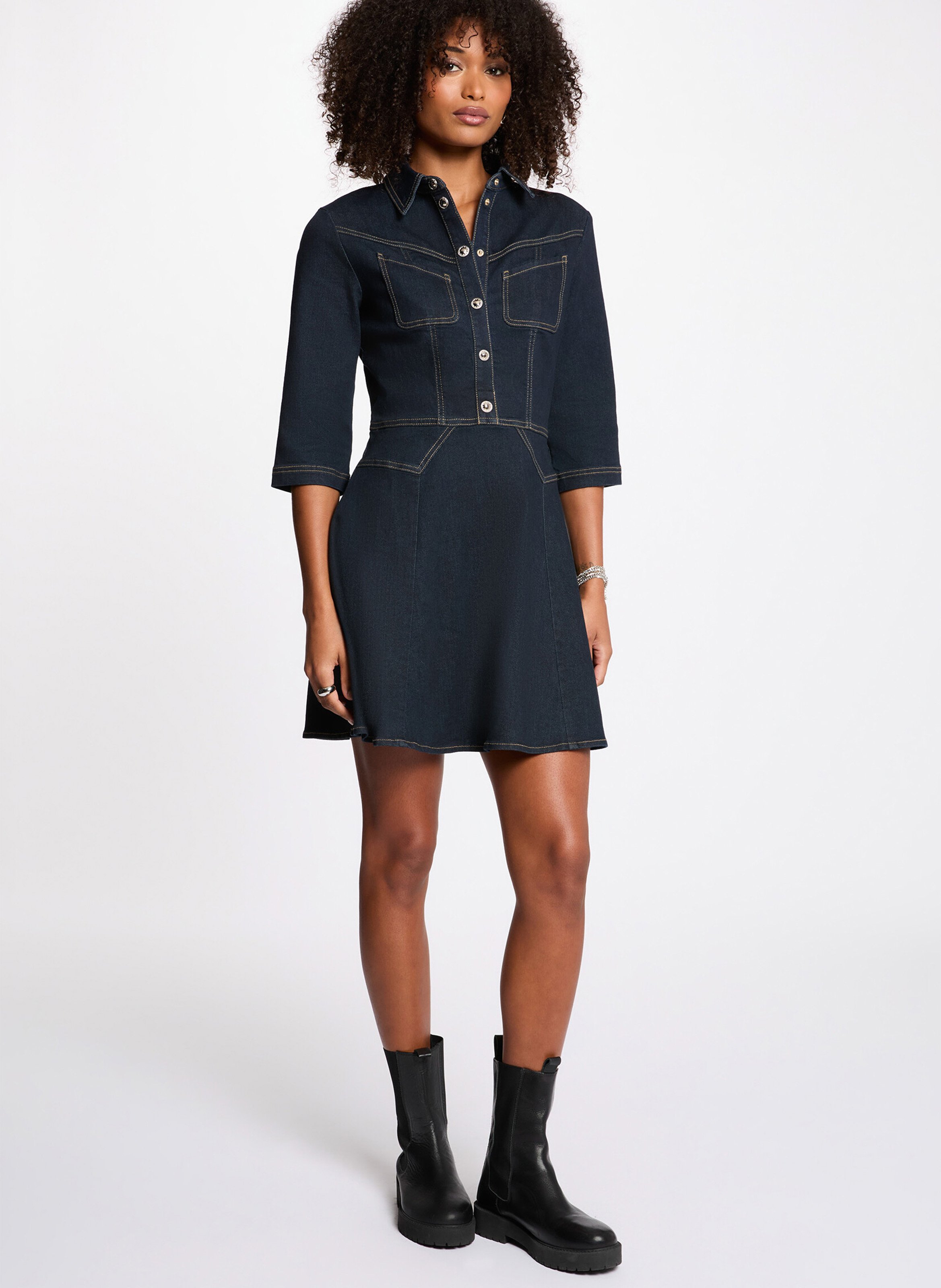 Robe courte cintrée en denim brut MORGAN Bleu
