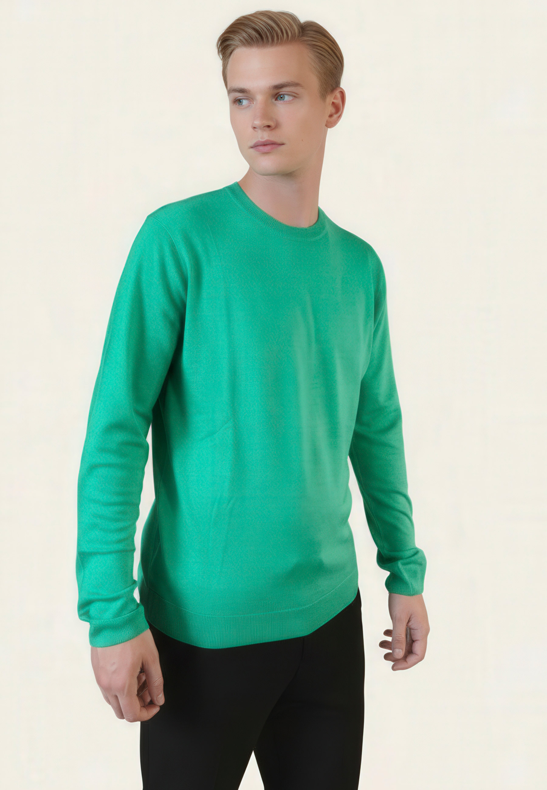 Round-neck wool and silk sweater MAISON MONTAGUT Green