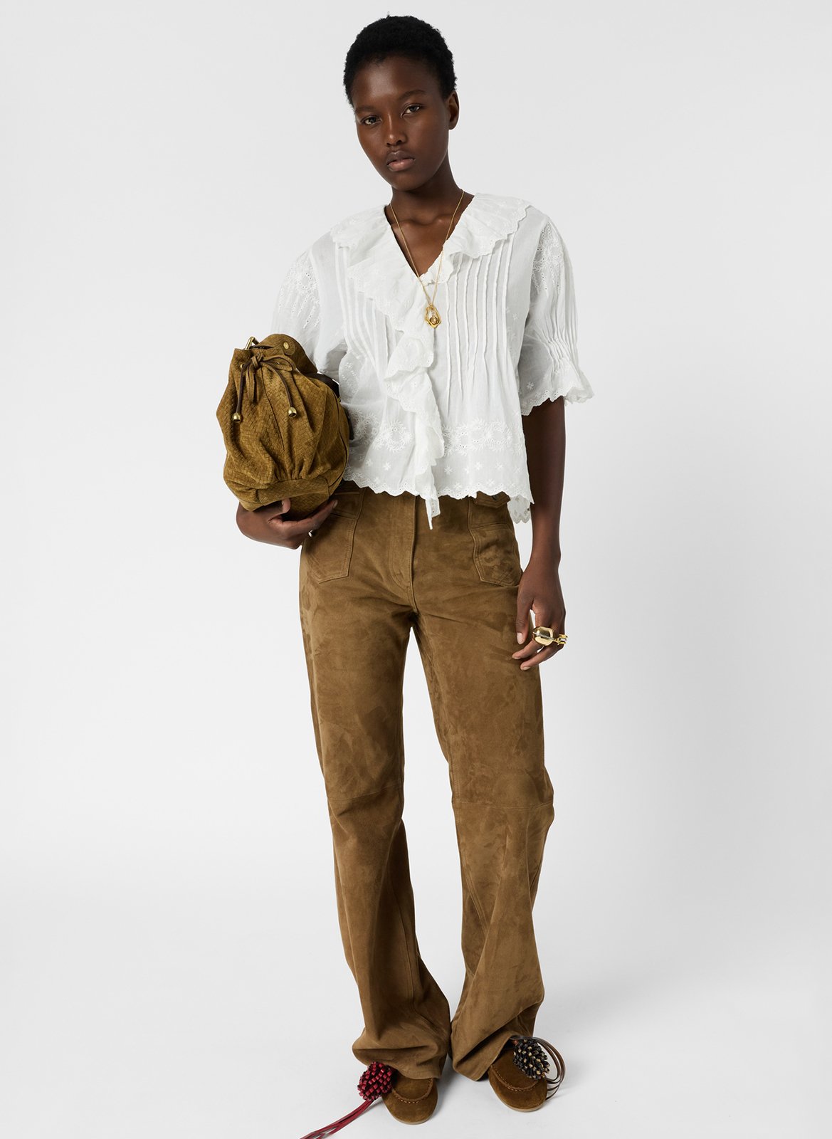 Kurzarm-Top mit bestickten Rüschen GERARD DAREL Weiss