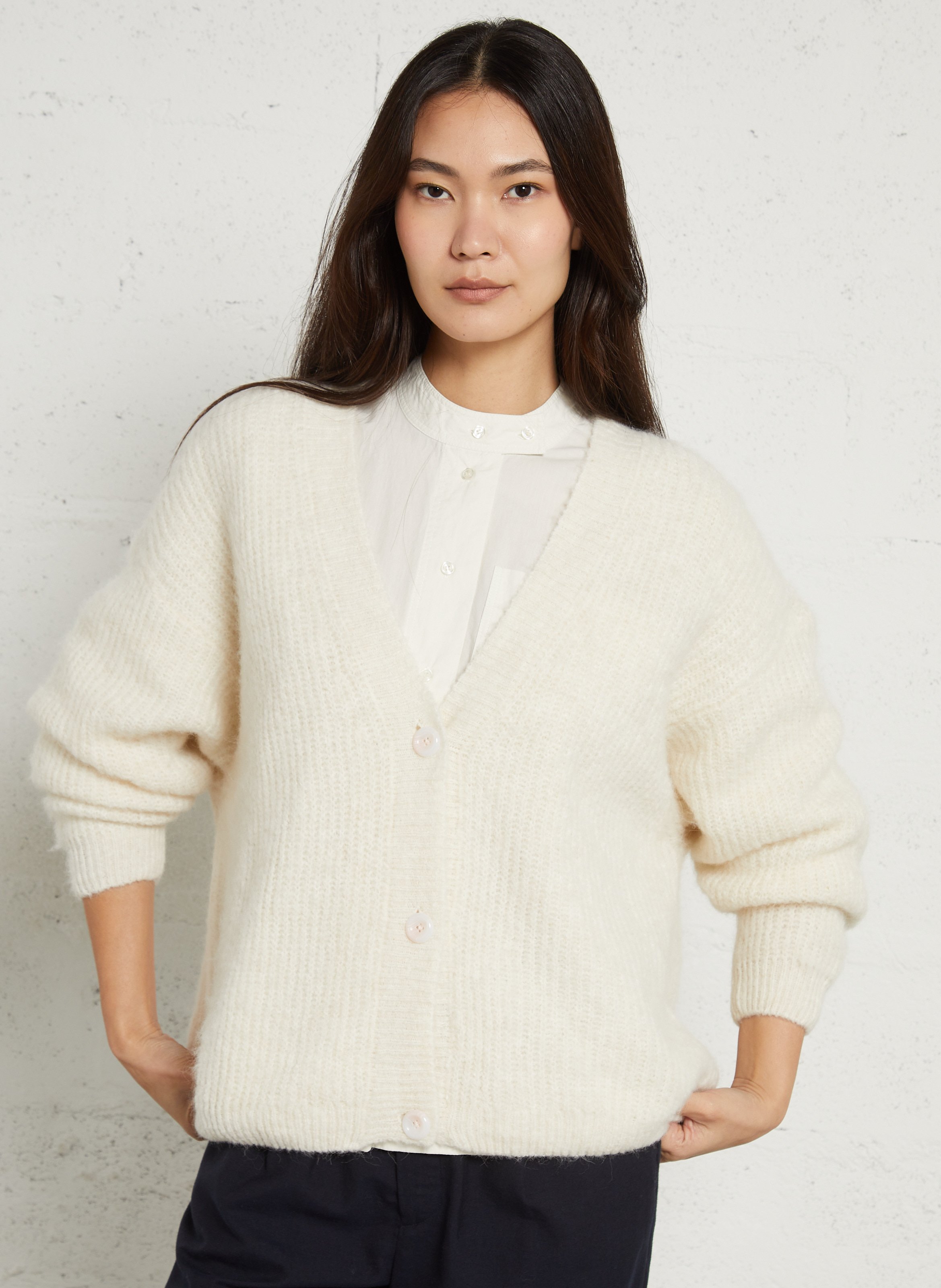 Wijd vest van tricotmix met V-hals AMERICAN VINTAGE Beige