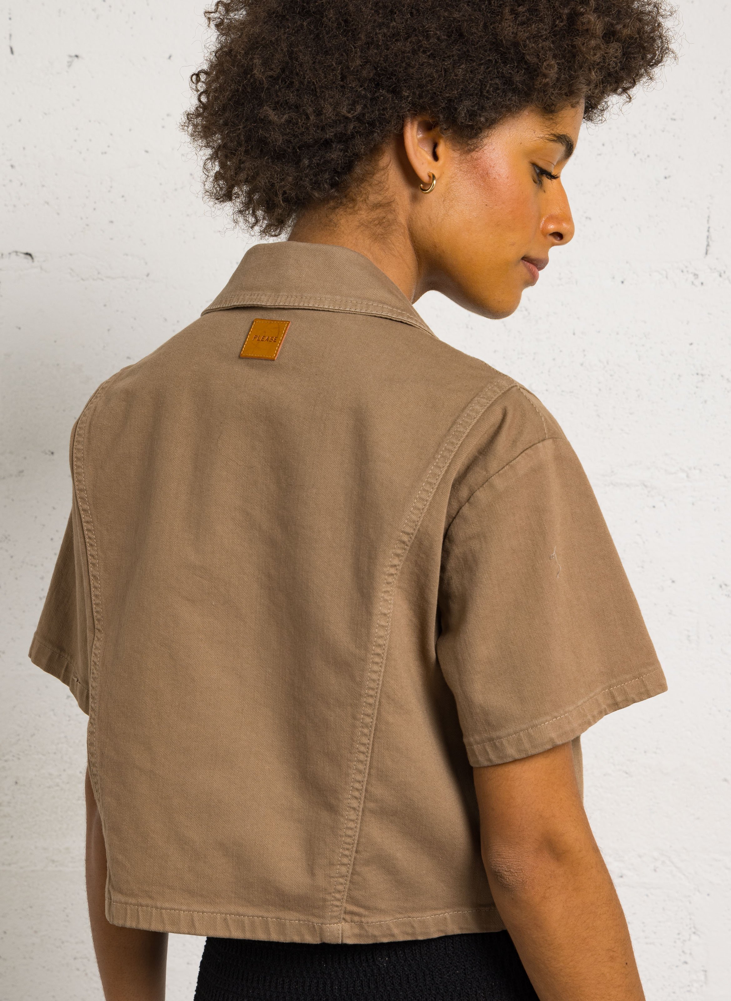 Straight-cut cotton-blend shirt with classic collar PLEASE Brown