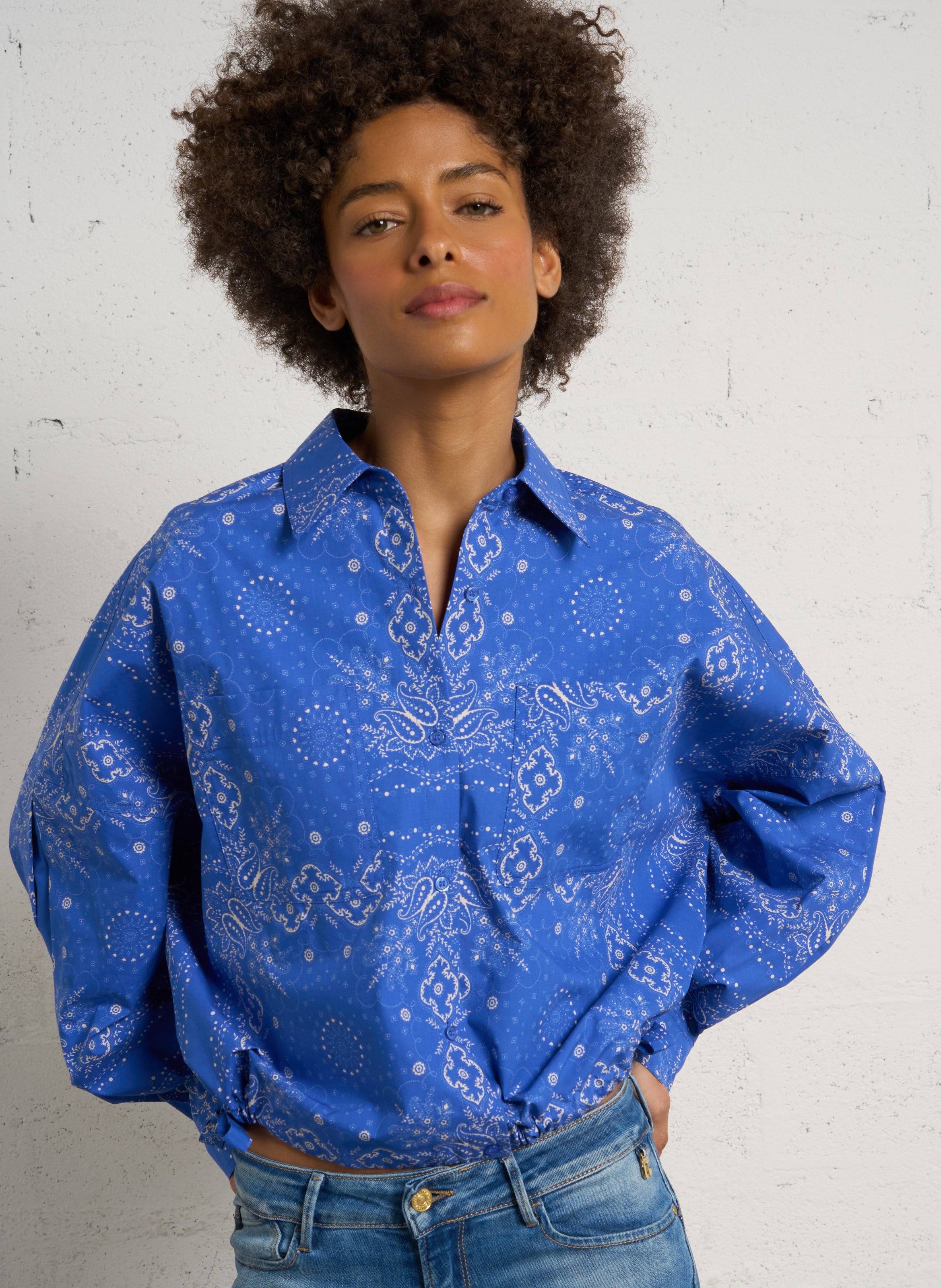 Weites kurzes bedrucktes Hemd BENSIMON Blau