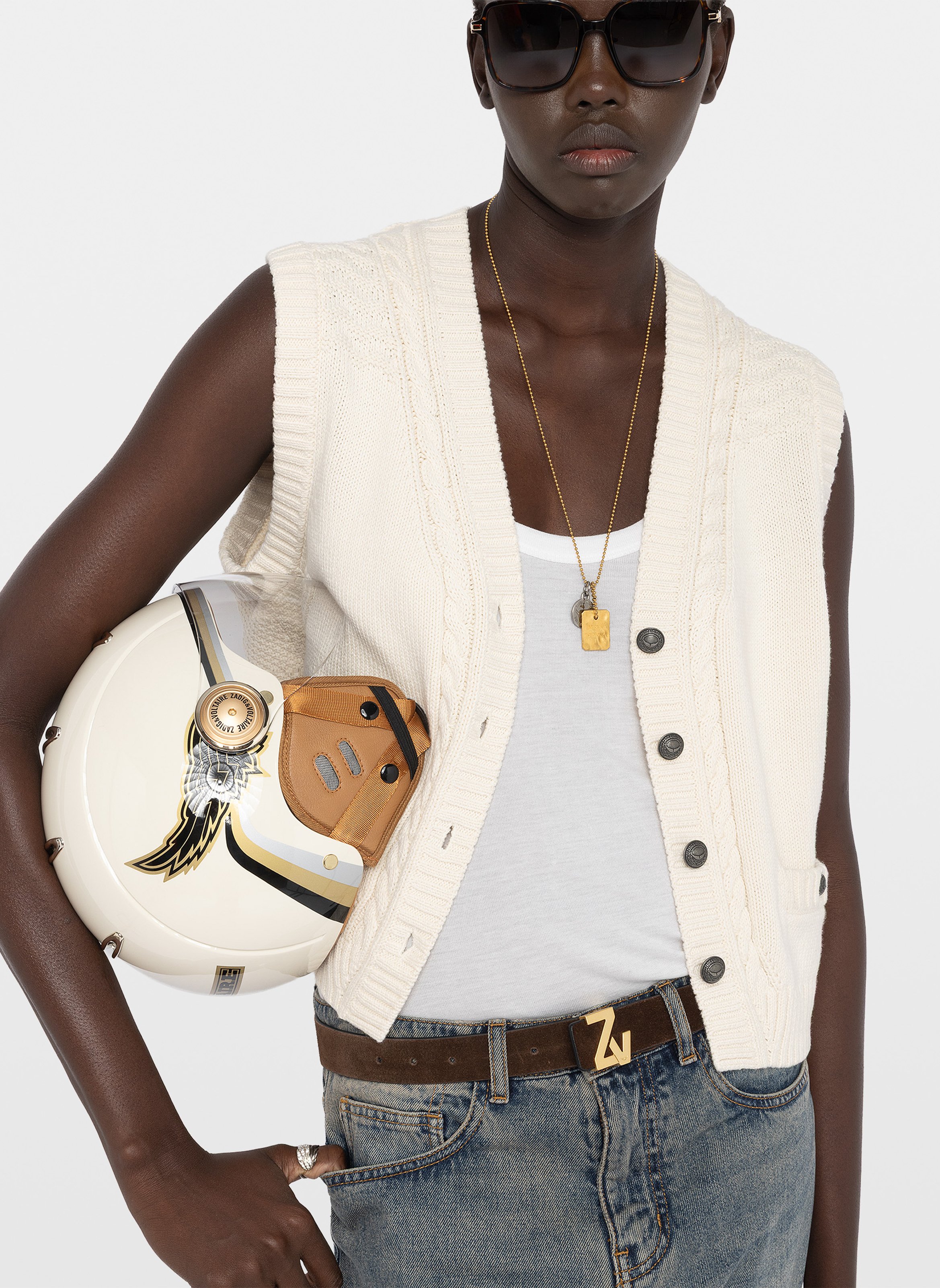 Cardigan droit en coton et laine mélangé ZADIG&VOLTAIRE Beige