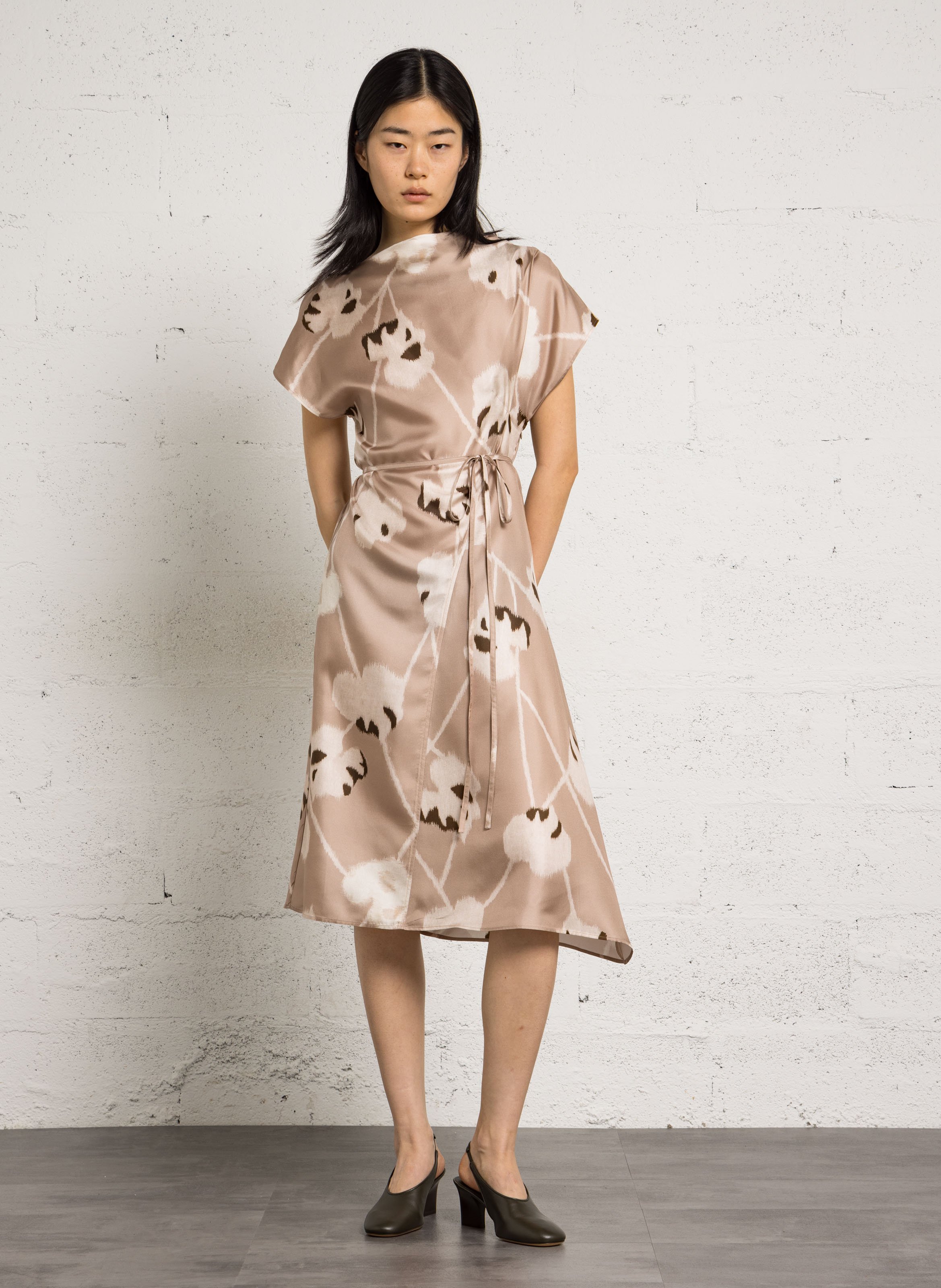 Long printed silk dress SOEUR Beige