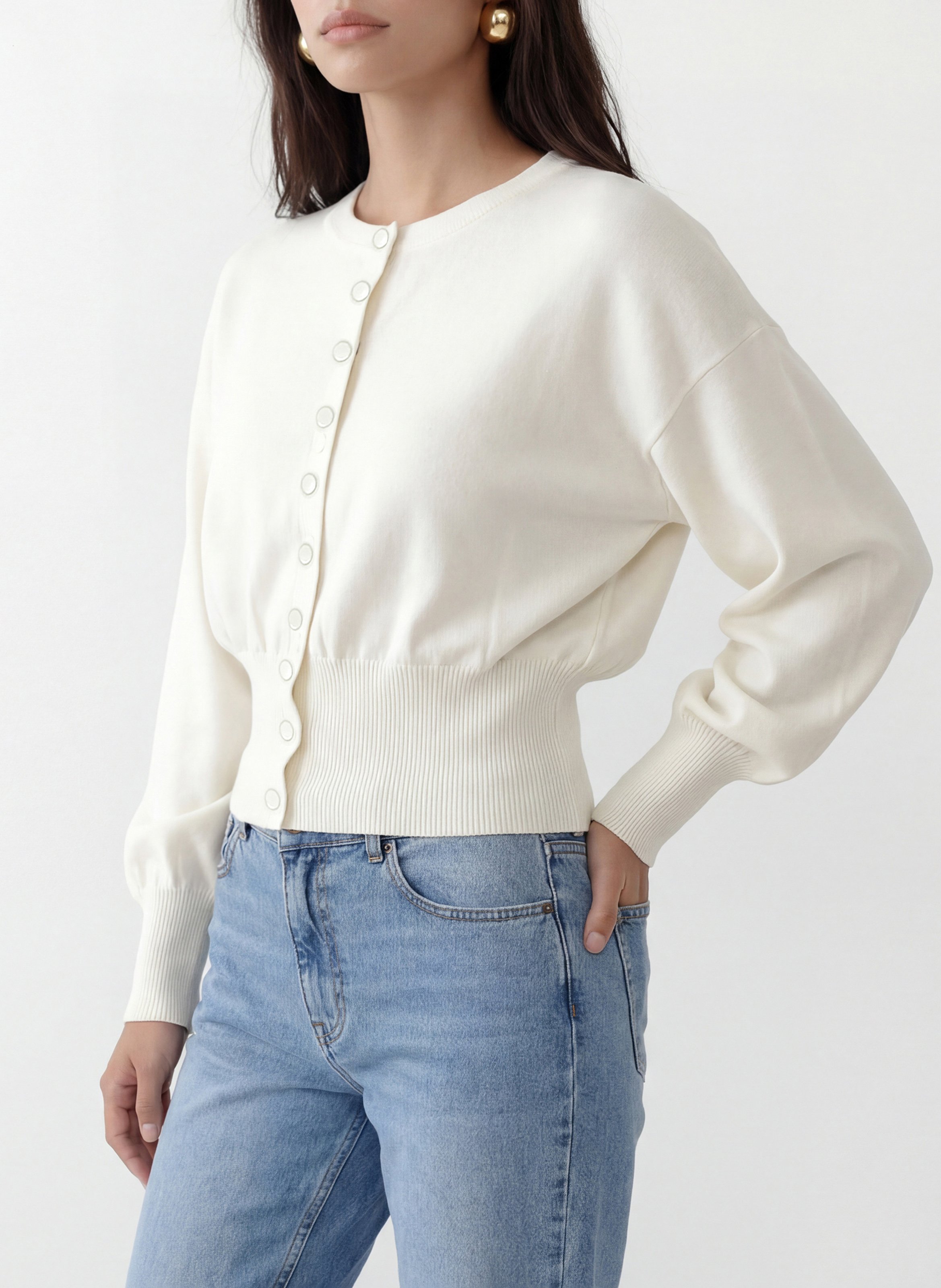 Cardigan cintré uni col rond KOOKAI Blanc