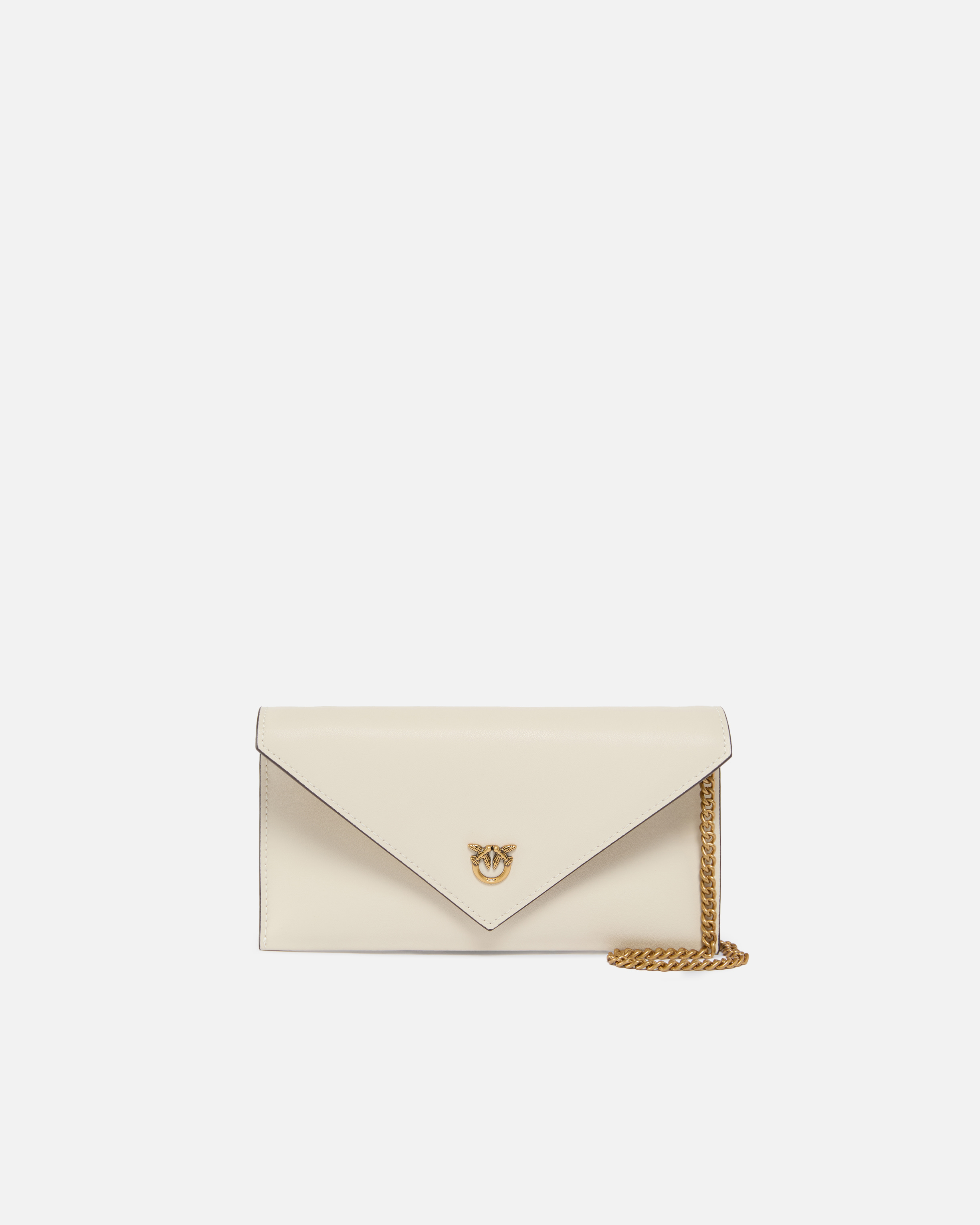 Small envelope clutch in smooth leather with love birds logo PINKO White