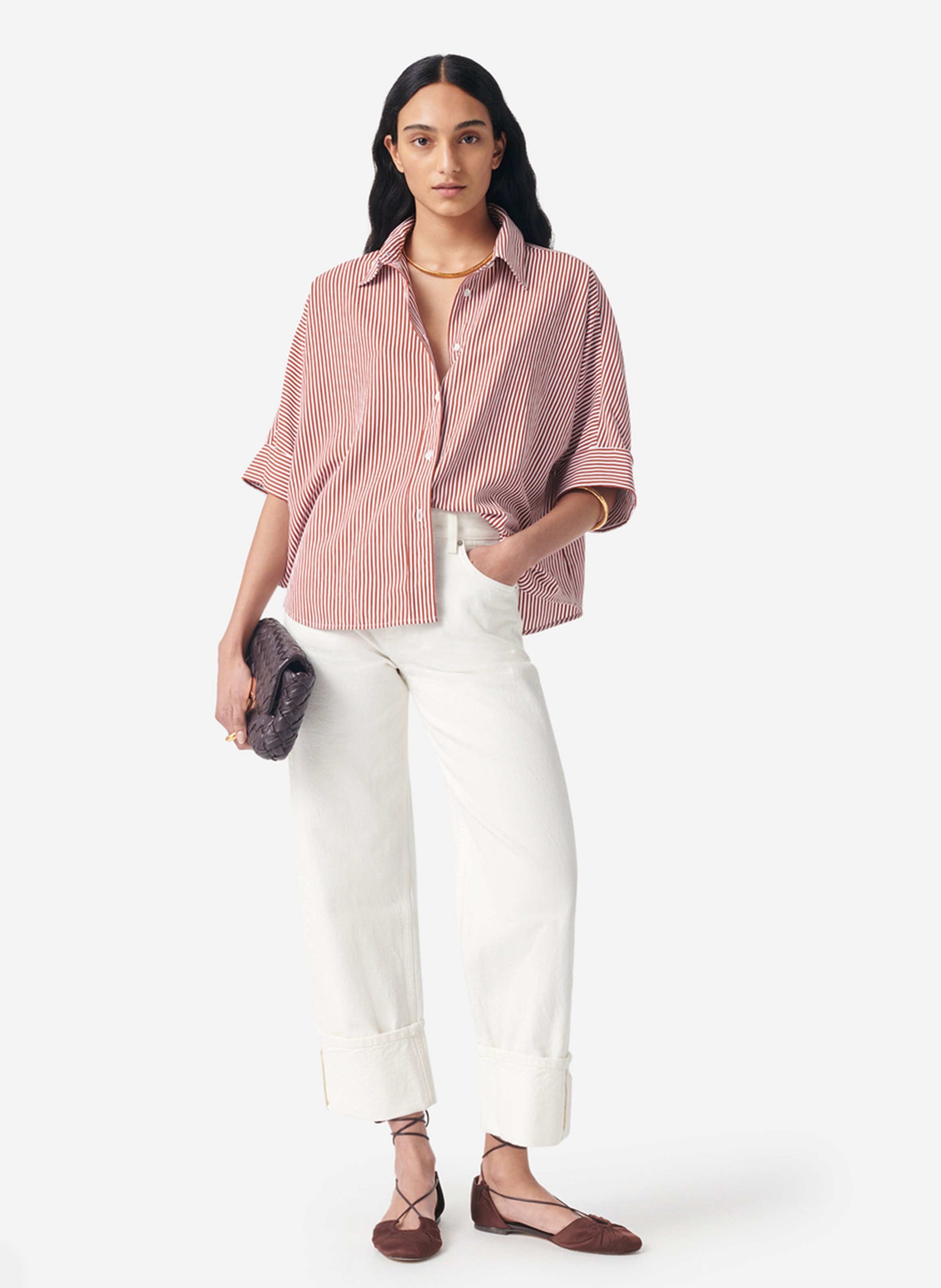 Oversized blouse met klassieke kraag en strepen VANESSA BRUNO Bruin