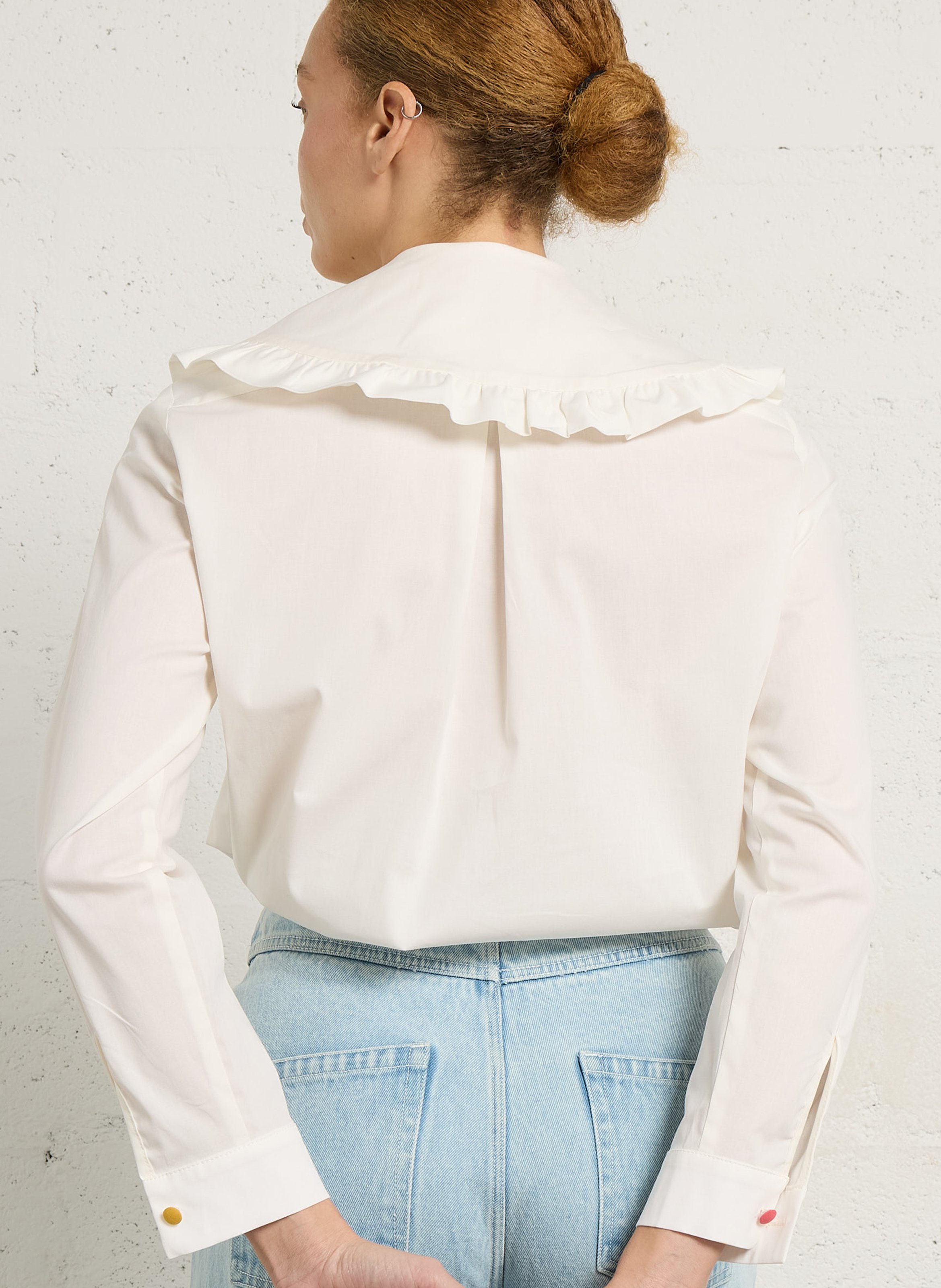 Bluse aus Baumwoll-Mix mit Bubikragen ELISE CHALMIN Weiss