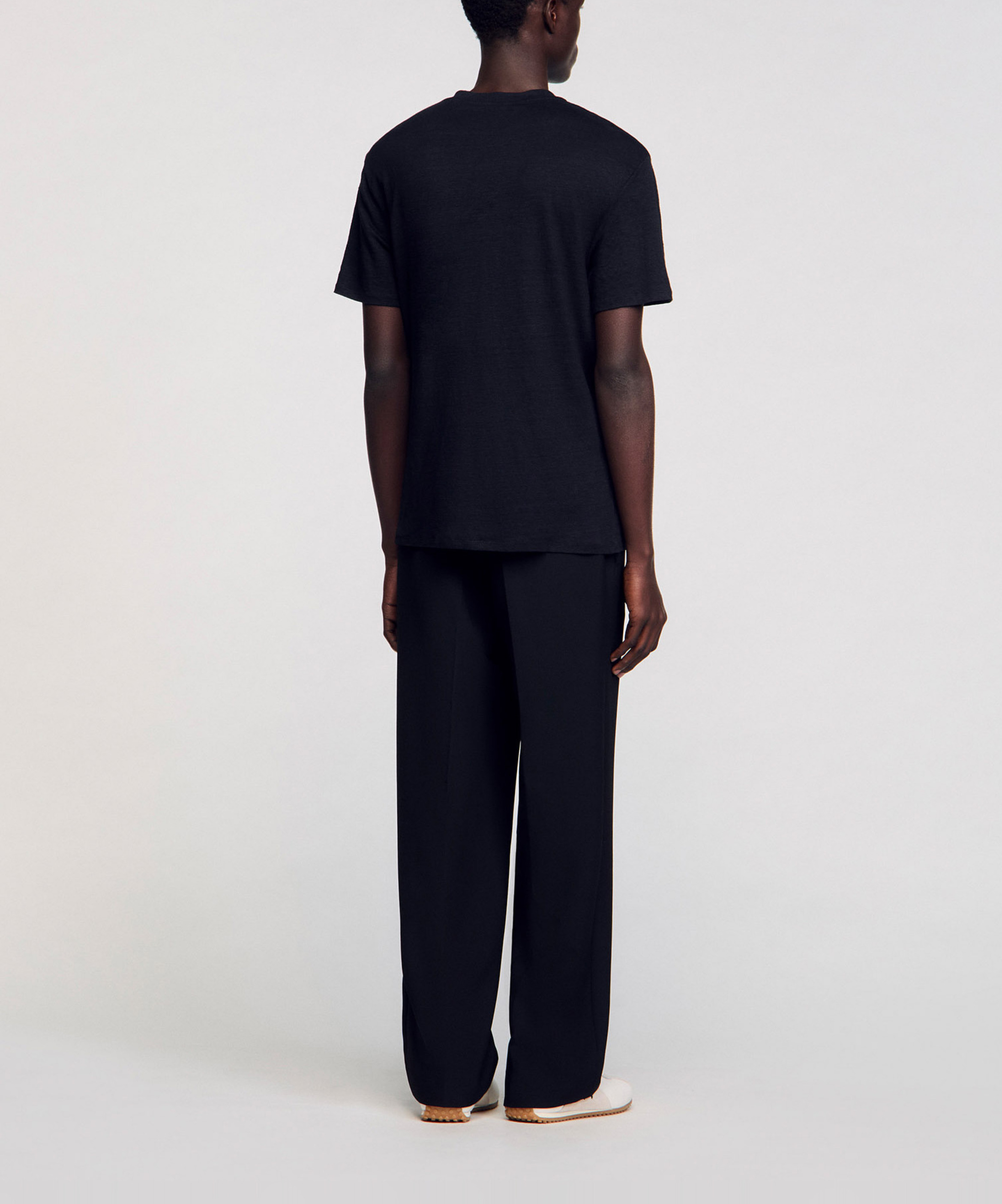 Tee-shirt col rond regular-fit en lin SANDRO Noir