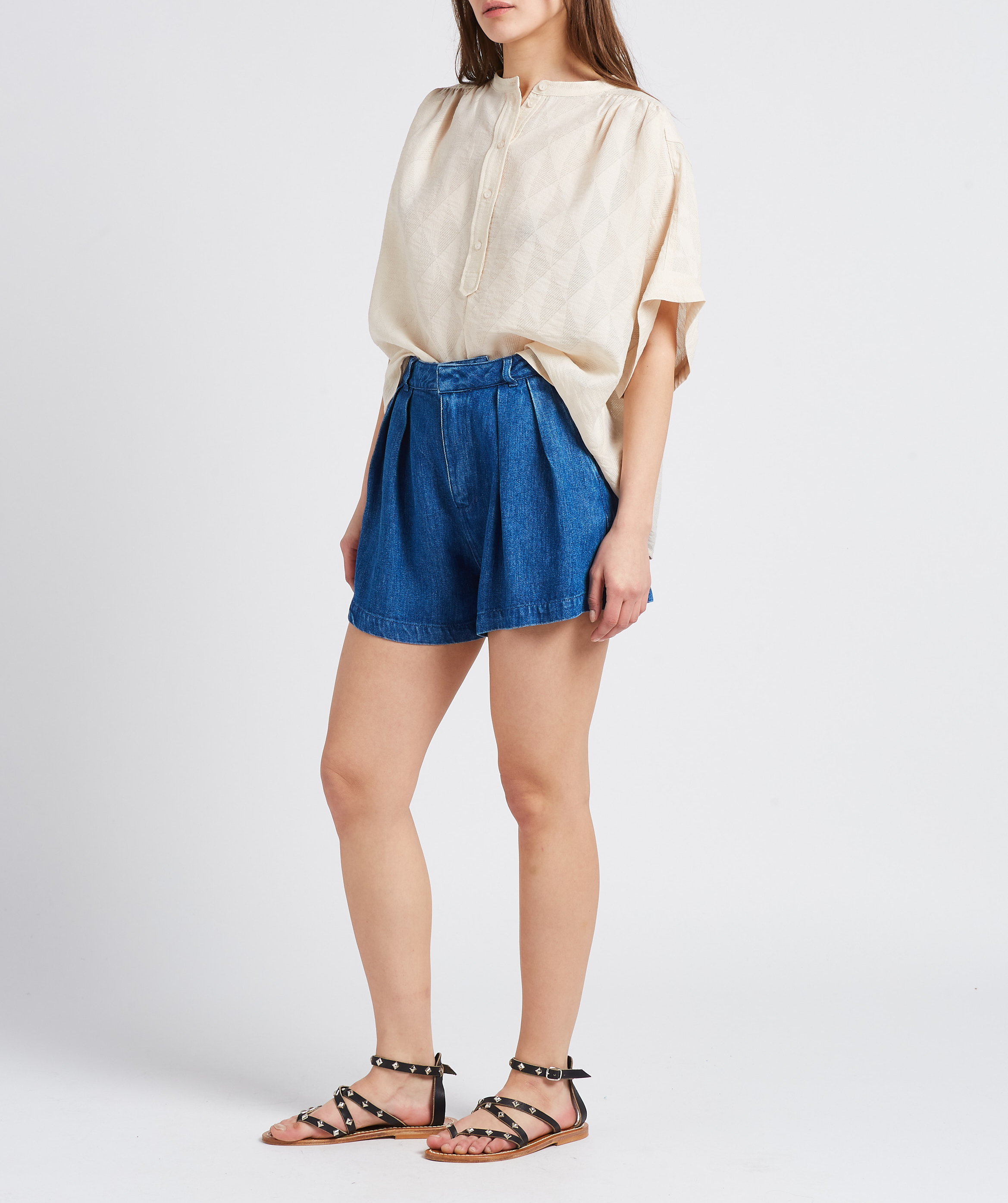 Loose-fit blouse with mandarin collar BY BAR Black