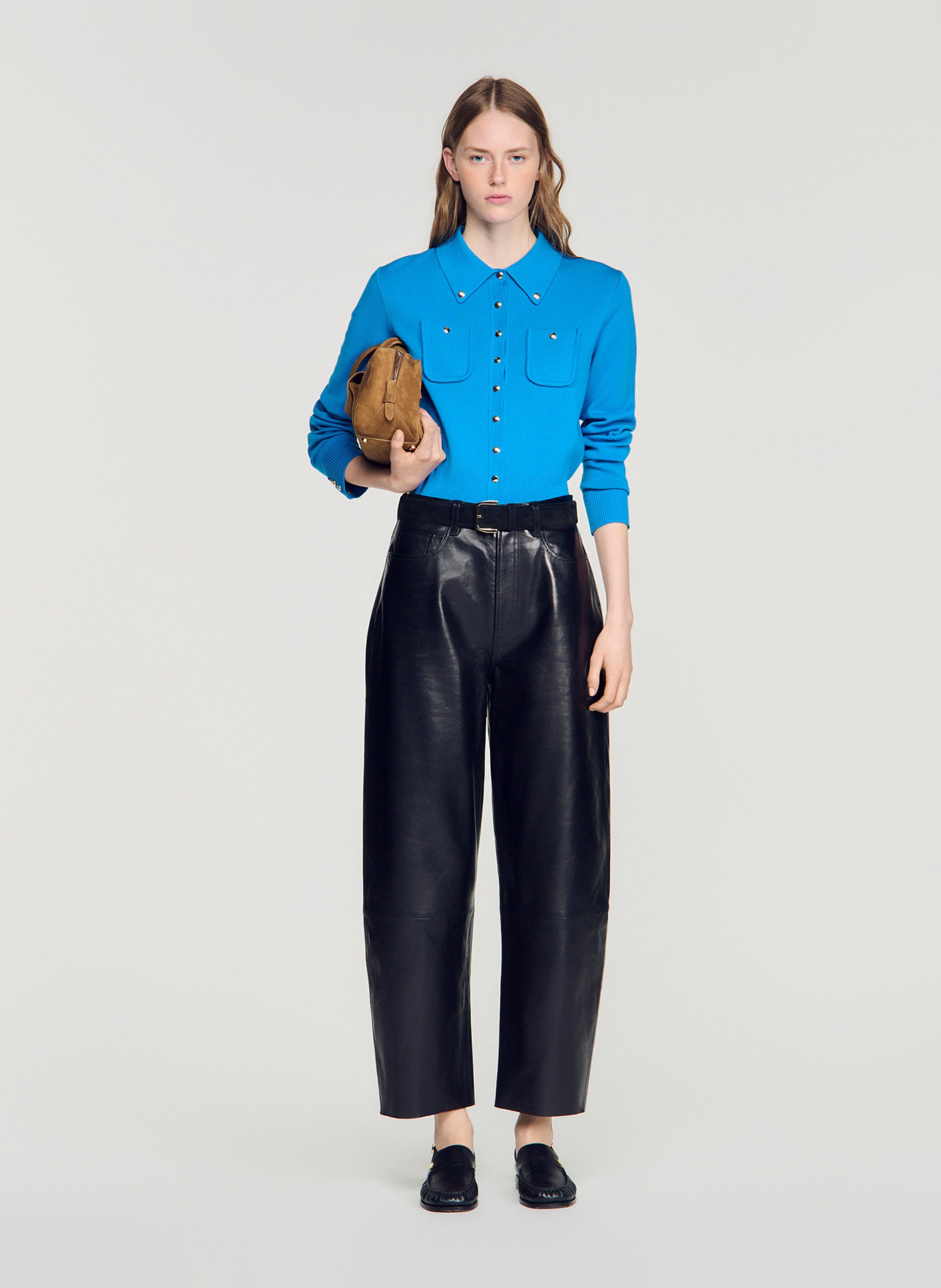 Rechte knoopsluiting vest van gemengde wol SANDRO Blauw