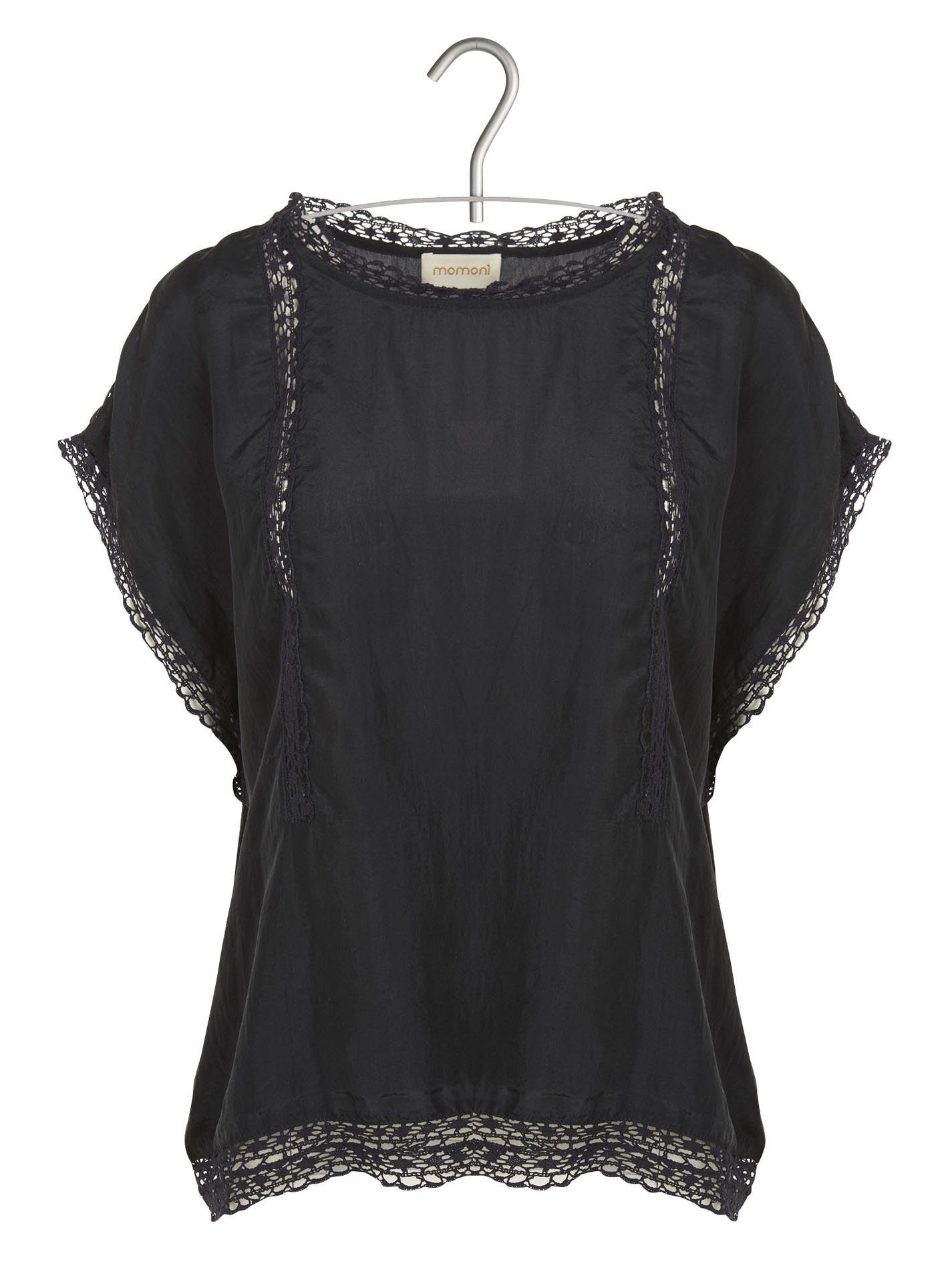 Oversized silk top with crochet MOMONI Black