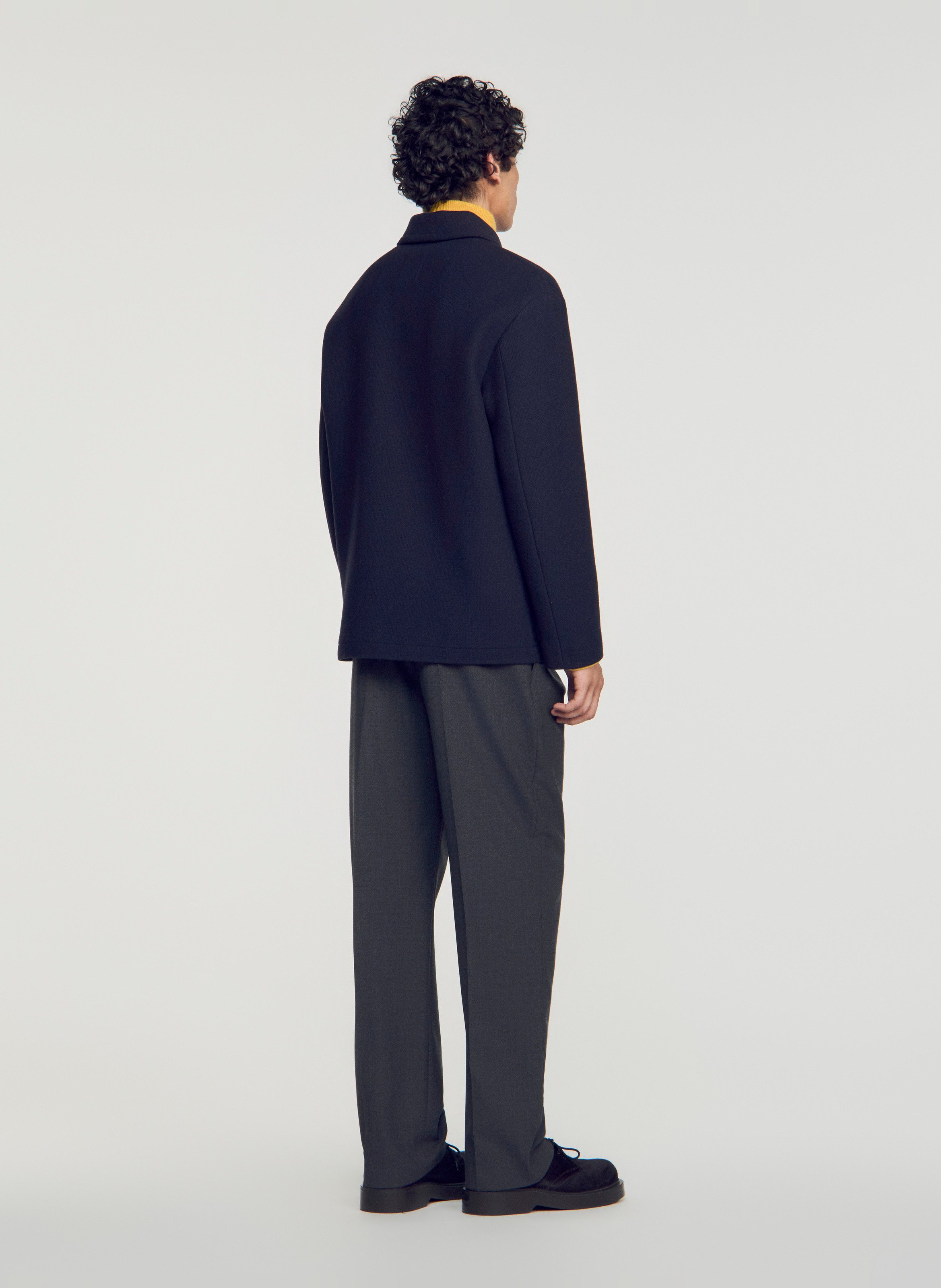 Blouson droit uni en laine mélangée SANDRO Bleu
