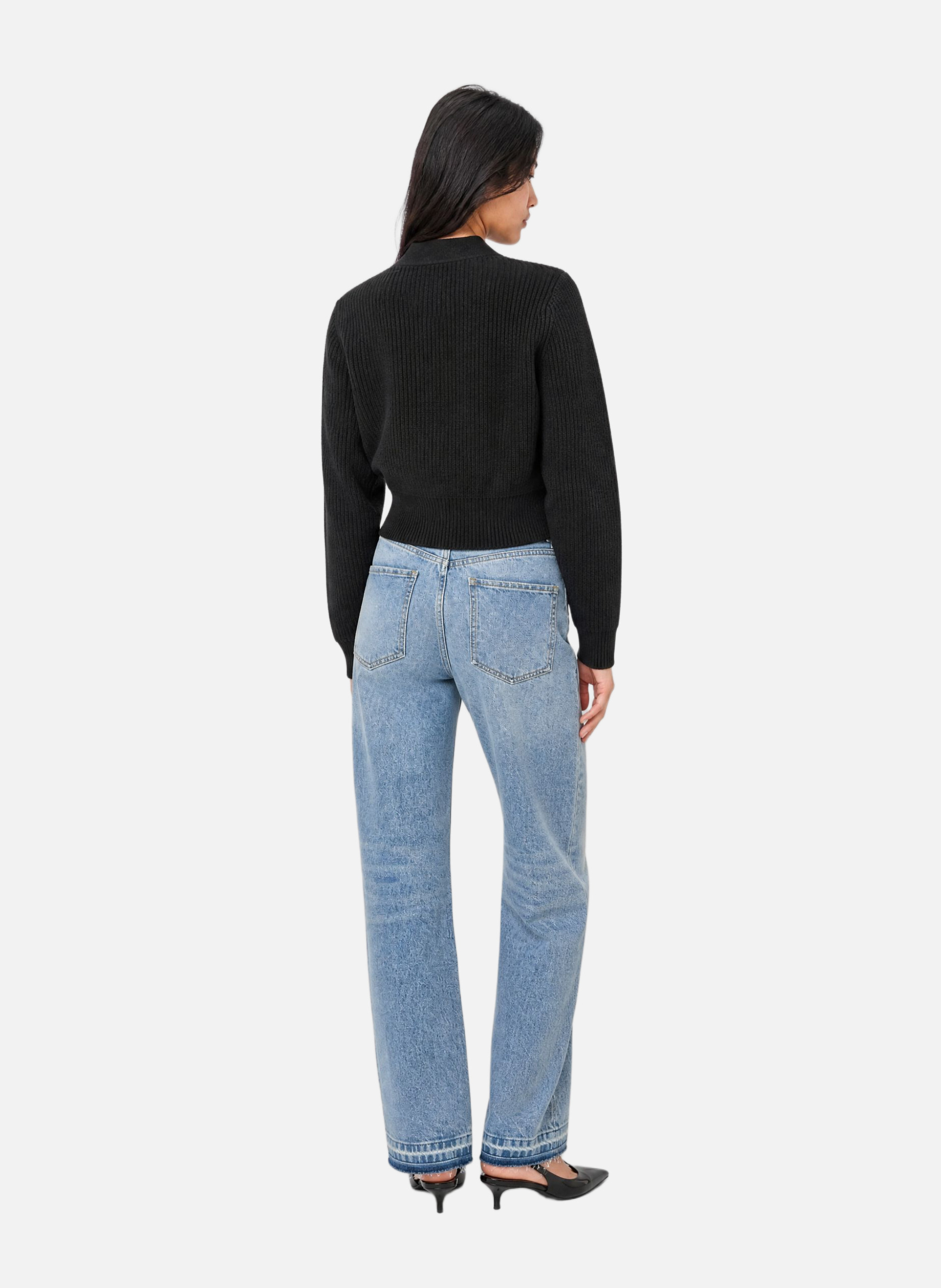 Short zip-up merino wool cardigan THE KOOPLES Black