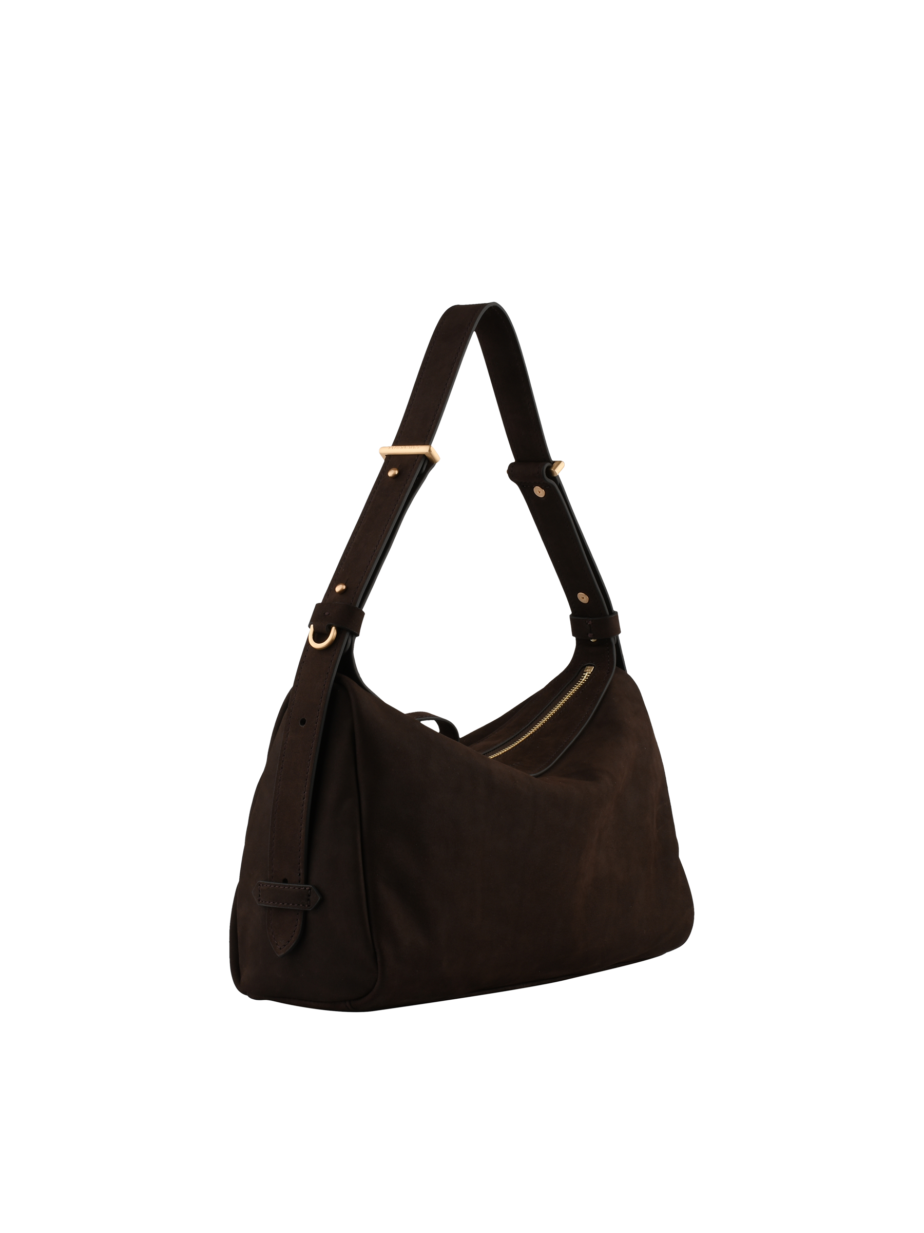 Sac porté épaule en cuir de vachette façon nubuck POURCHET Marron