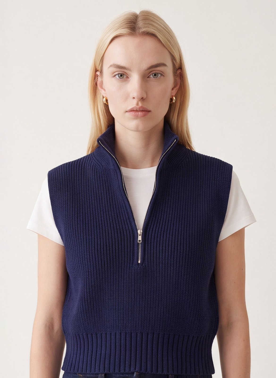 Sleeveless zip-up mock-neck sweater KOOKAI