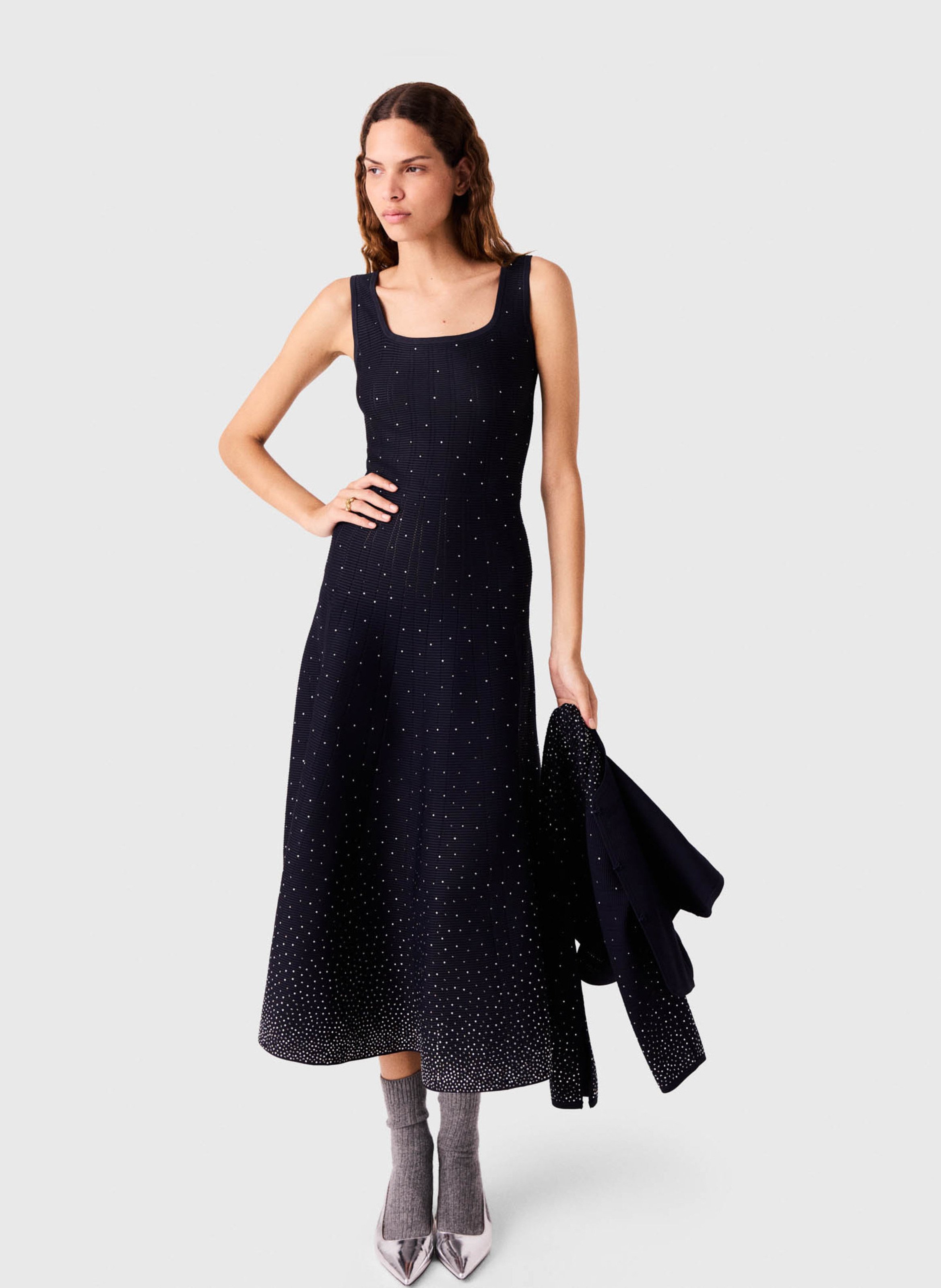 Robe midi évasée à strass MAJE Bleu