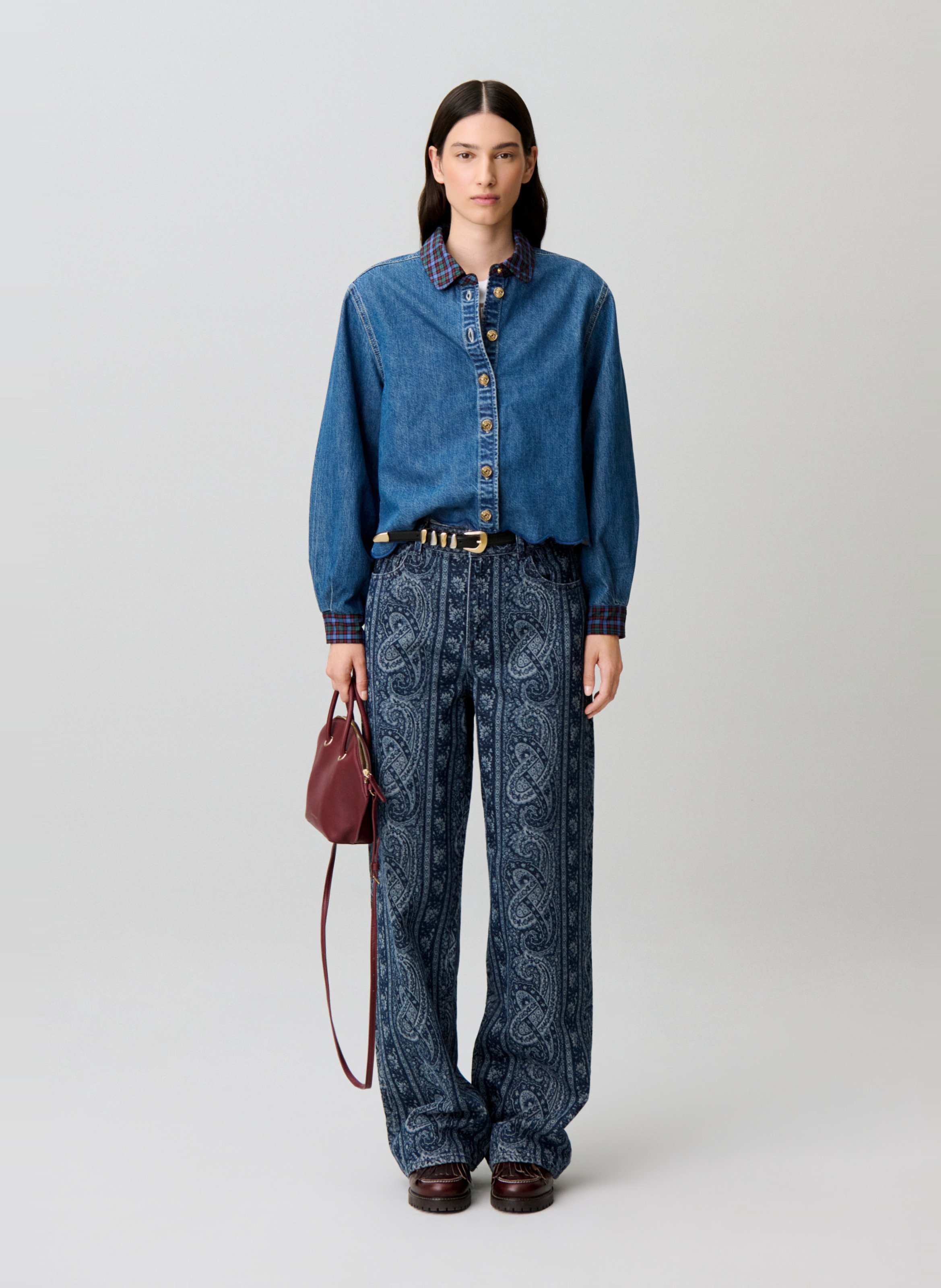 Recht overhemd met klassieke kraag van katoendenim CLAUDIE PIERLOT Blauw