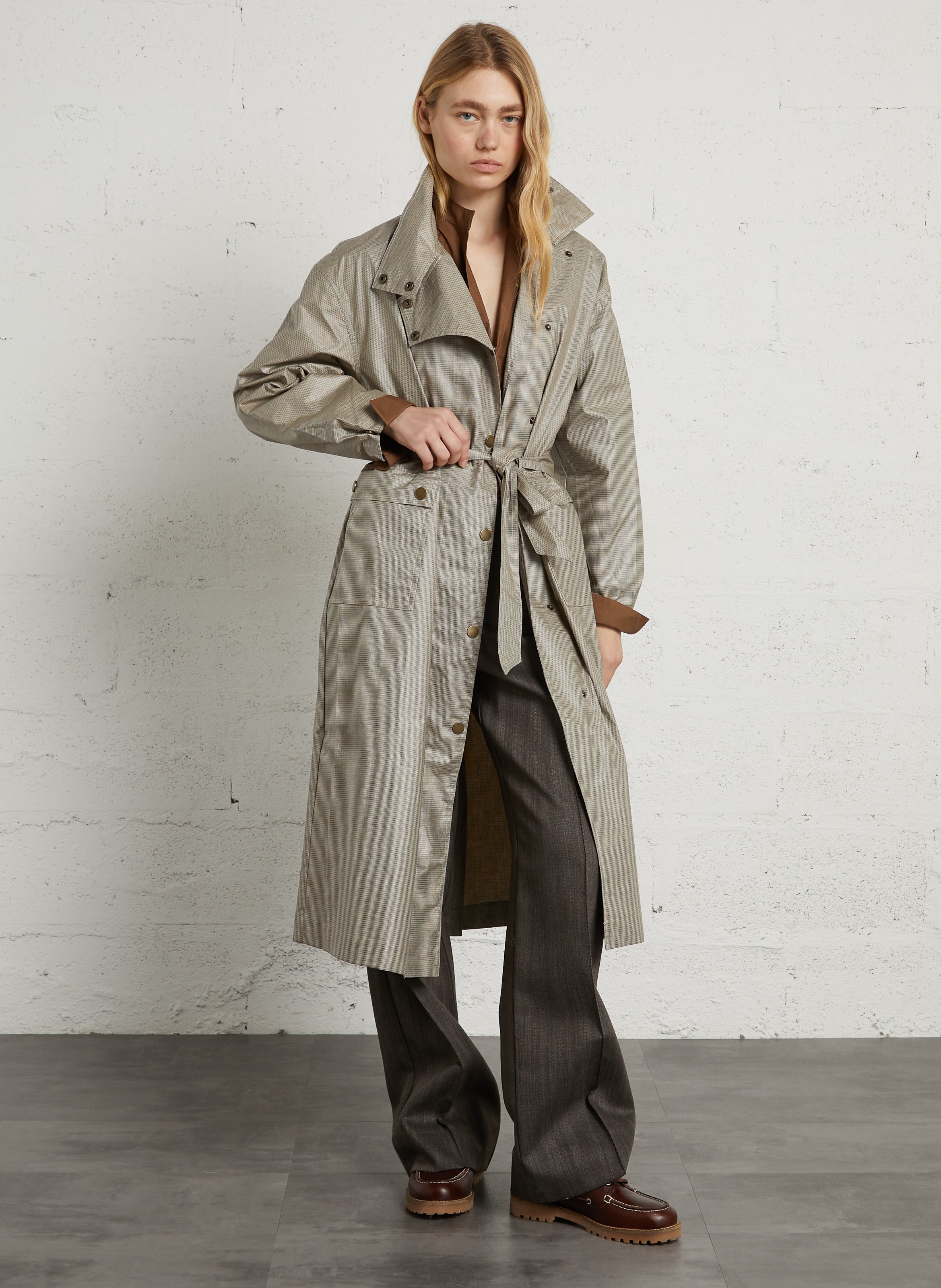 Straight-fit high-neck cotton windbreaker with belt LEON & HARPER Beige
