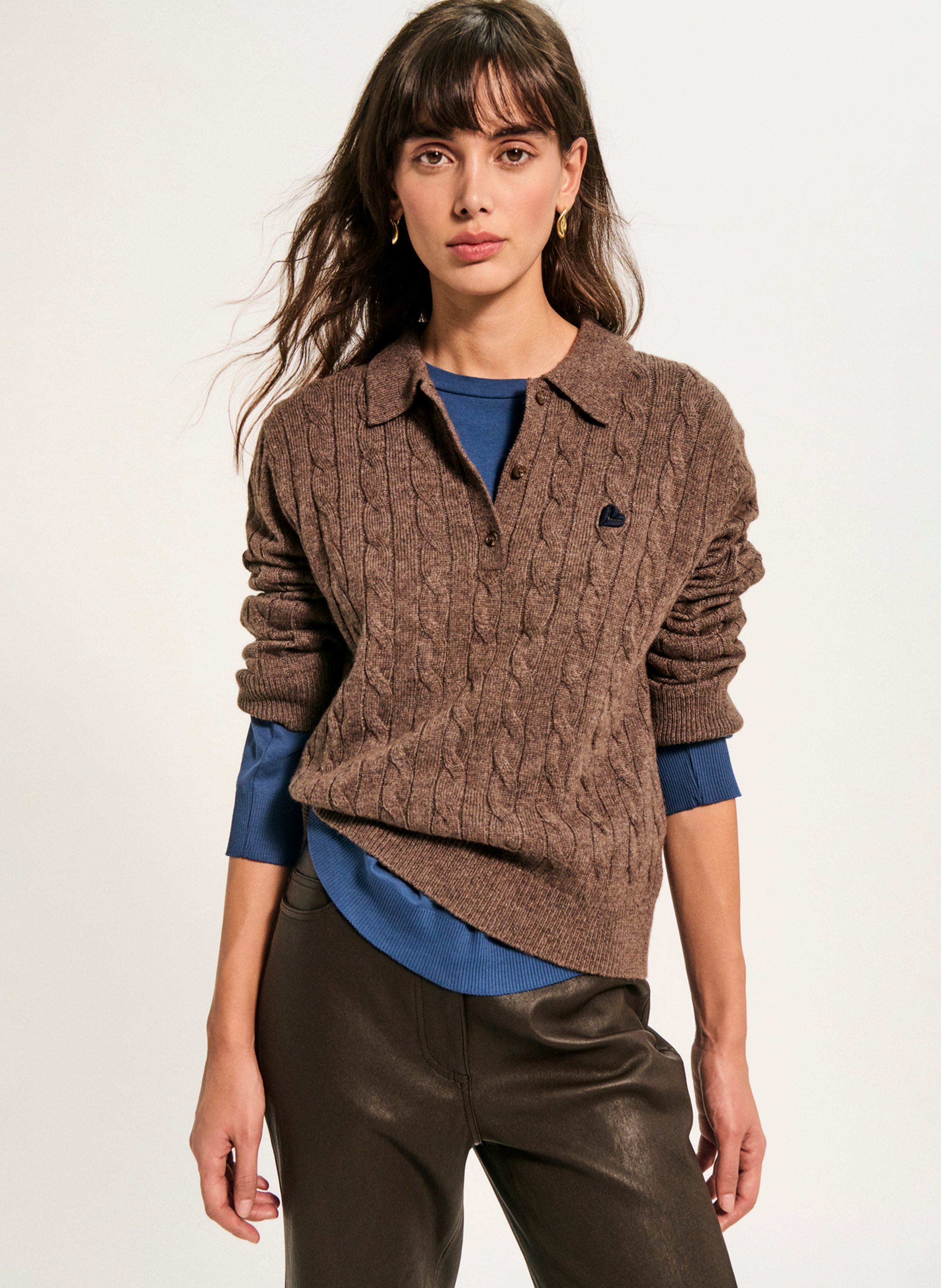 Gebreide polo PABLO Bruin