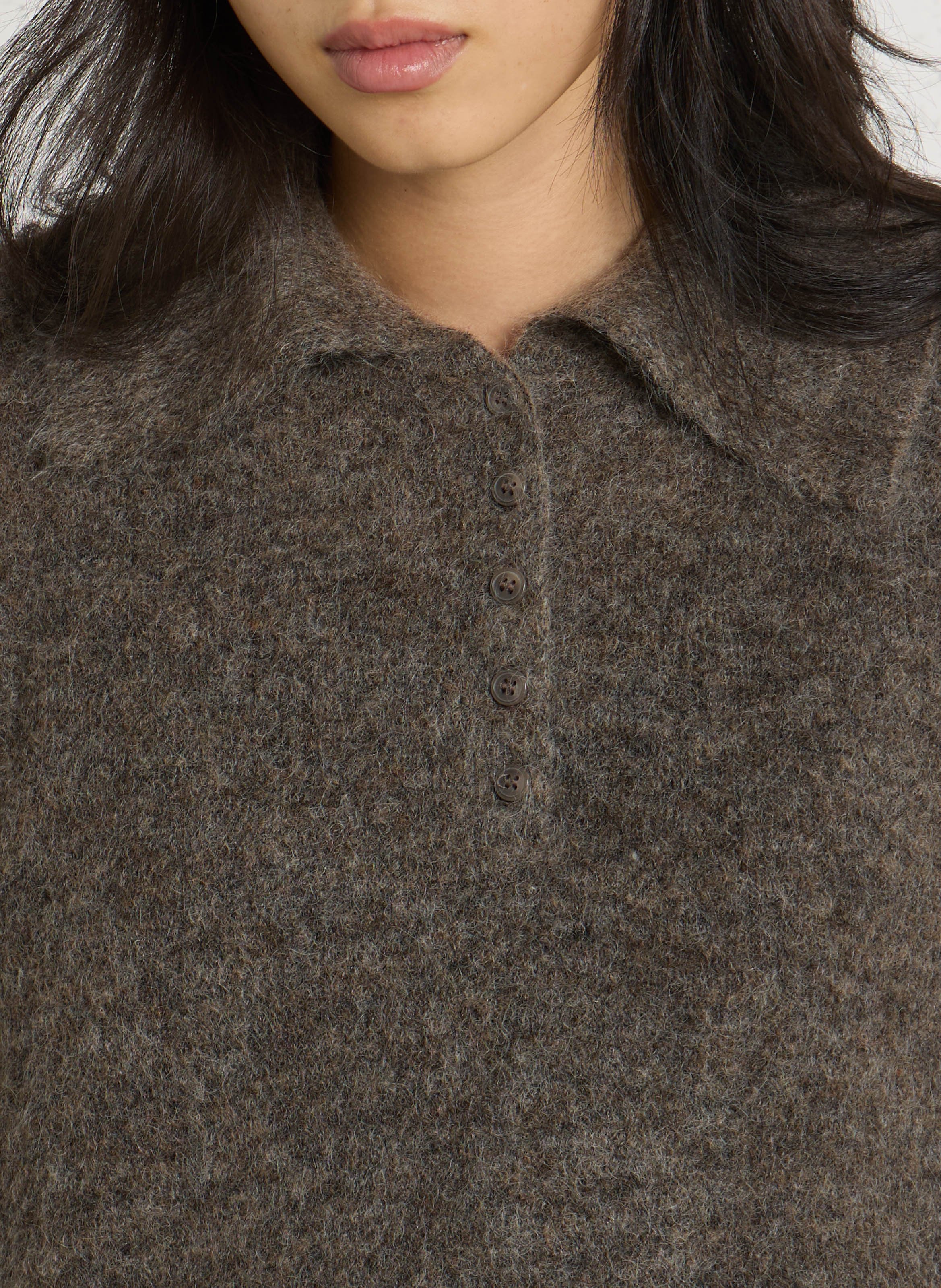 Straight fit polo collar sweater in blended wool DES PETITS HAUTS Grey