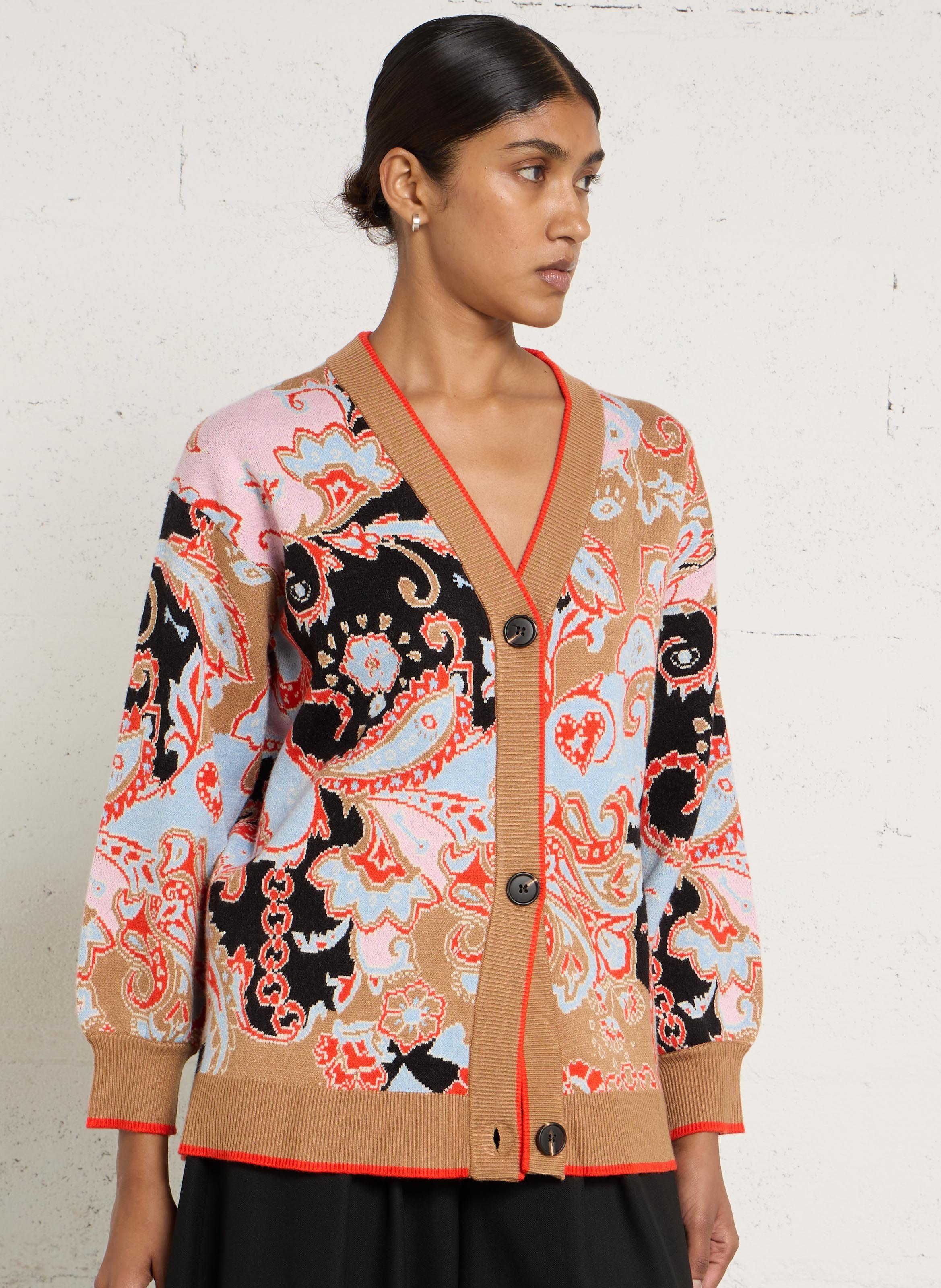 Straight printed V-neck cardigan NEVER FULLY DRESSED Black
