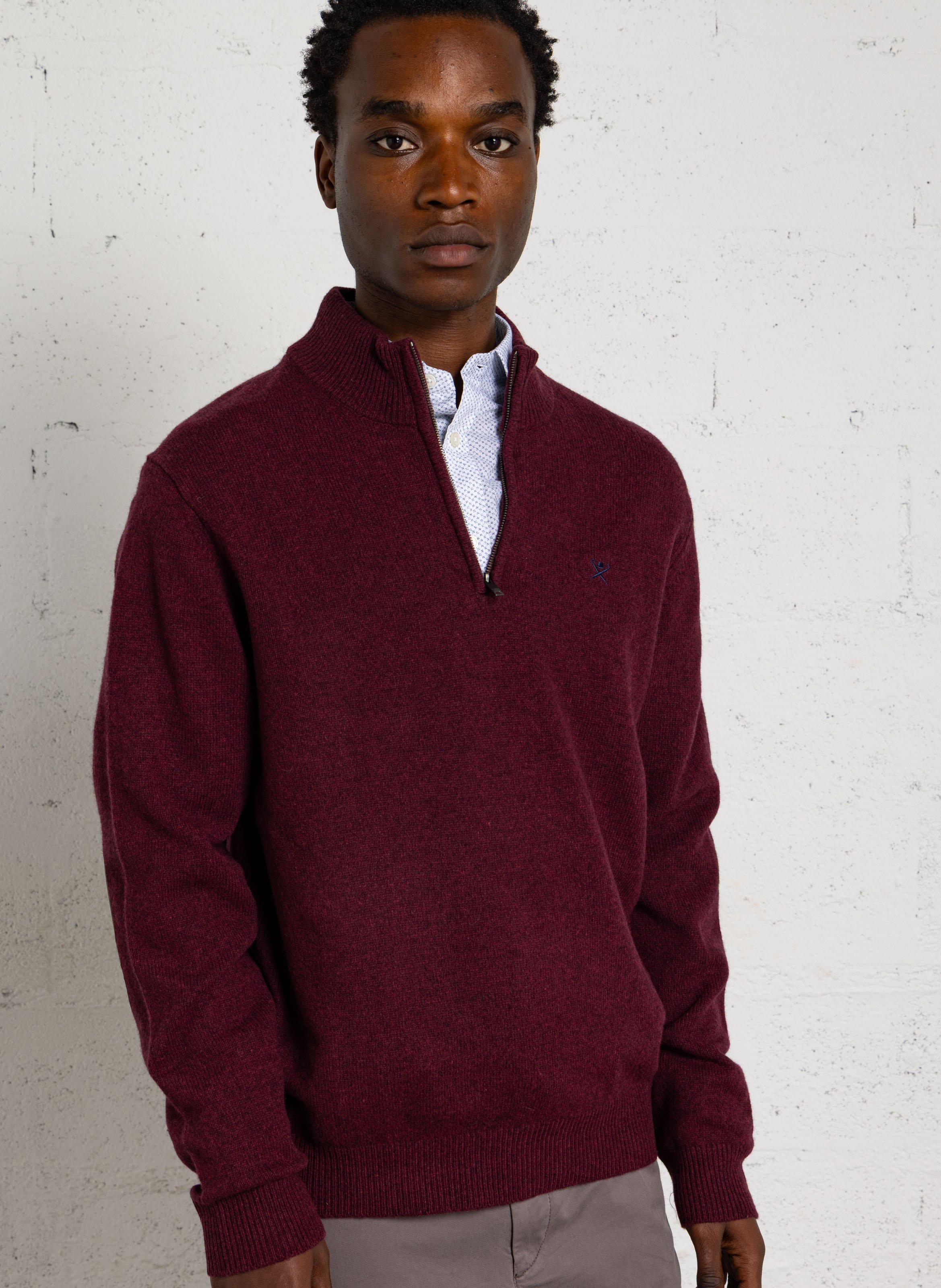 Pull droit col camionneur en laine HACKETT Rouge