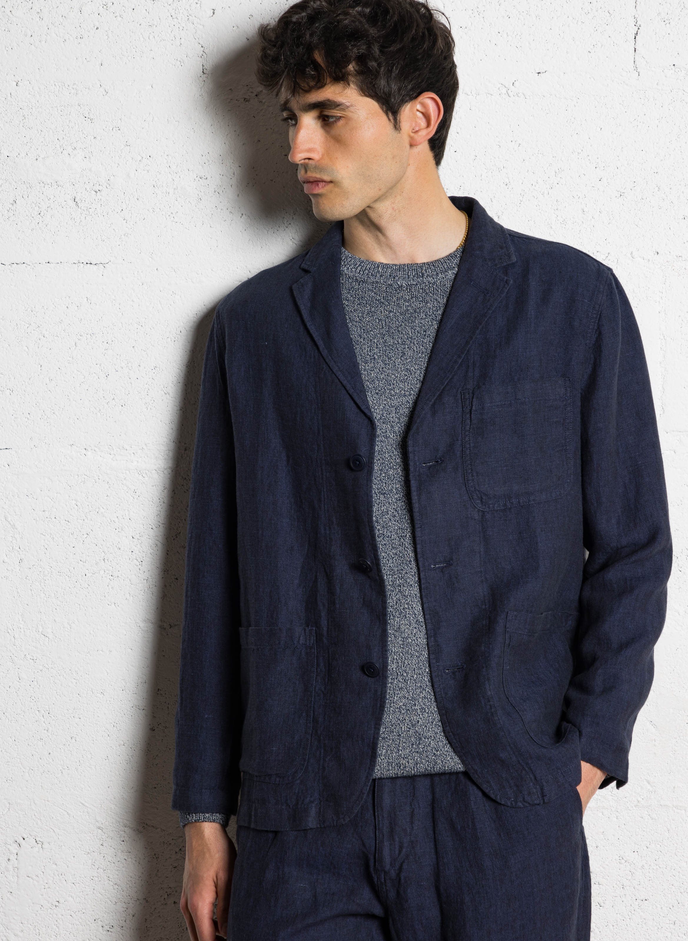 Veste de tailleur droite en lin bio KNOWLEDGE COTTON APPAREL Bleu