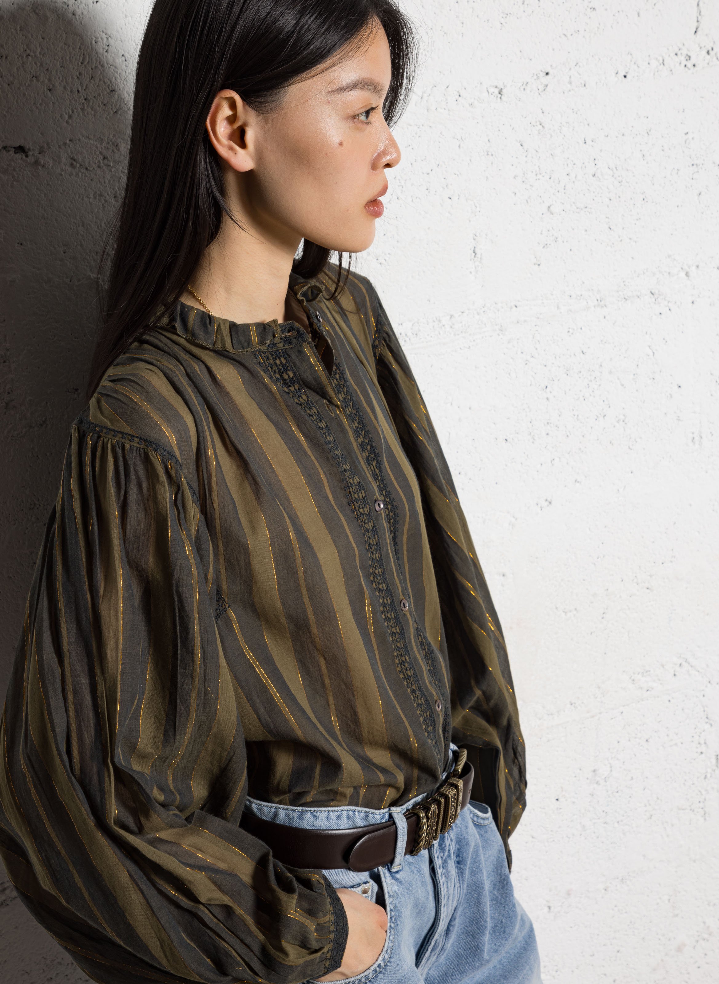 Round-neck striped shirt MAISON HOTEL Green