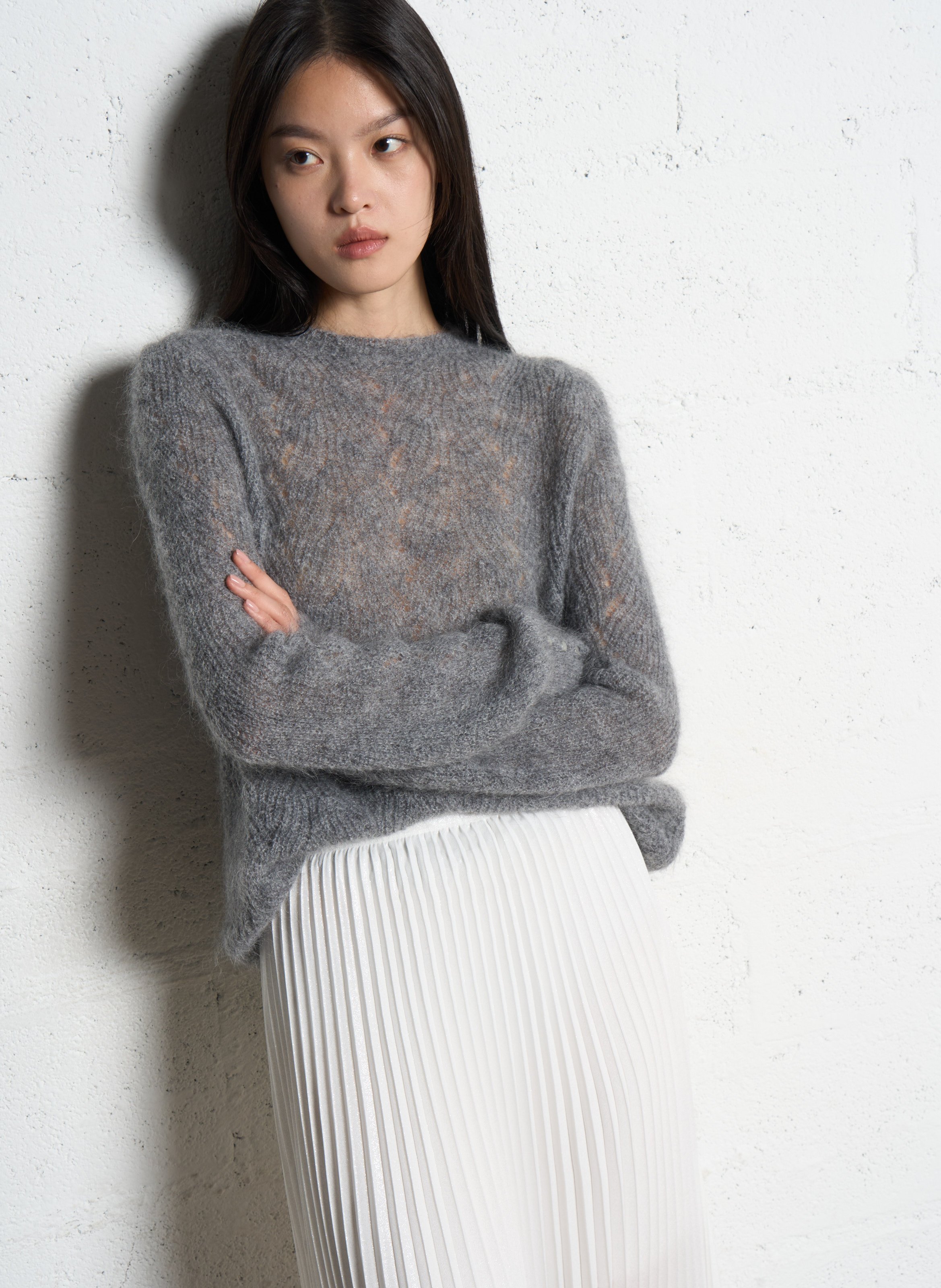 Pull droit en mohair mélangé IKKS Gris