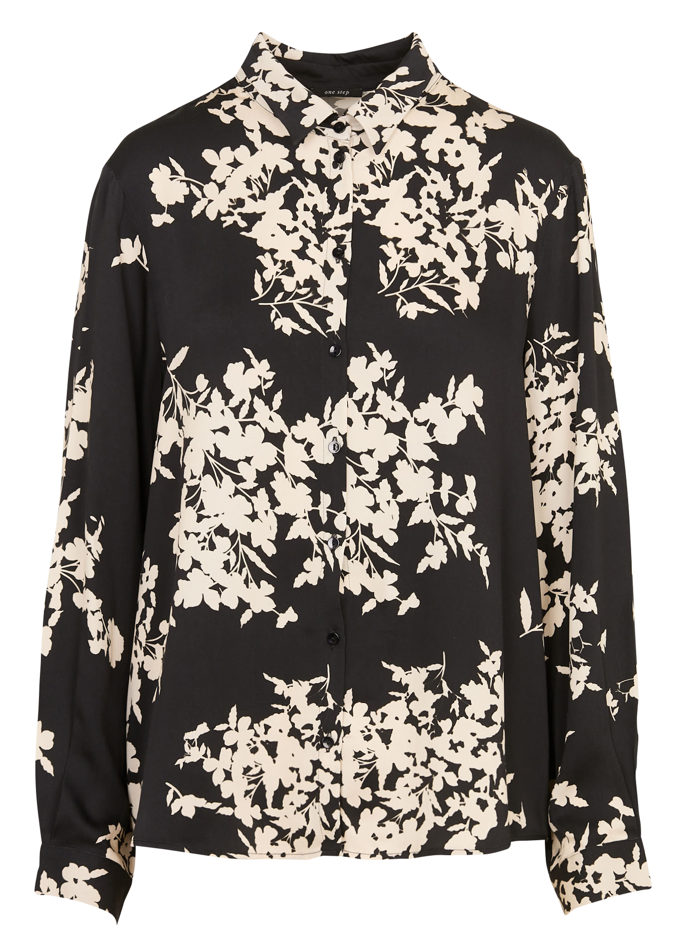 Soepelvallende, rechte blouse met print ONE STEP Zwart