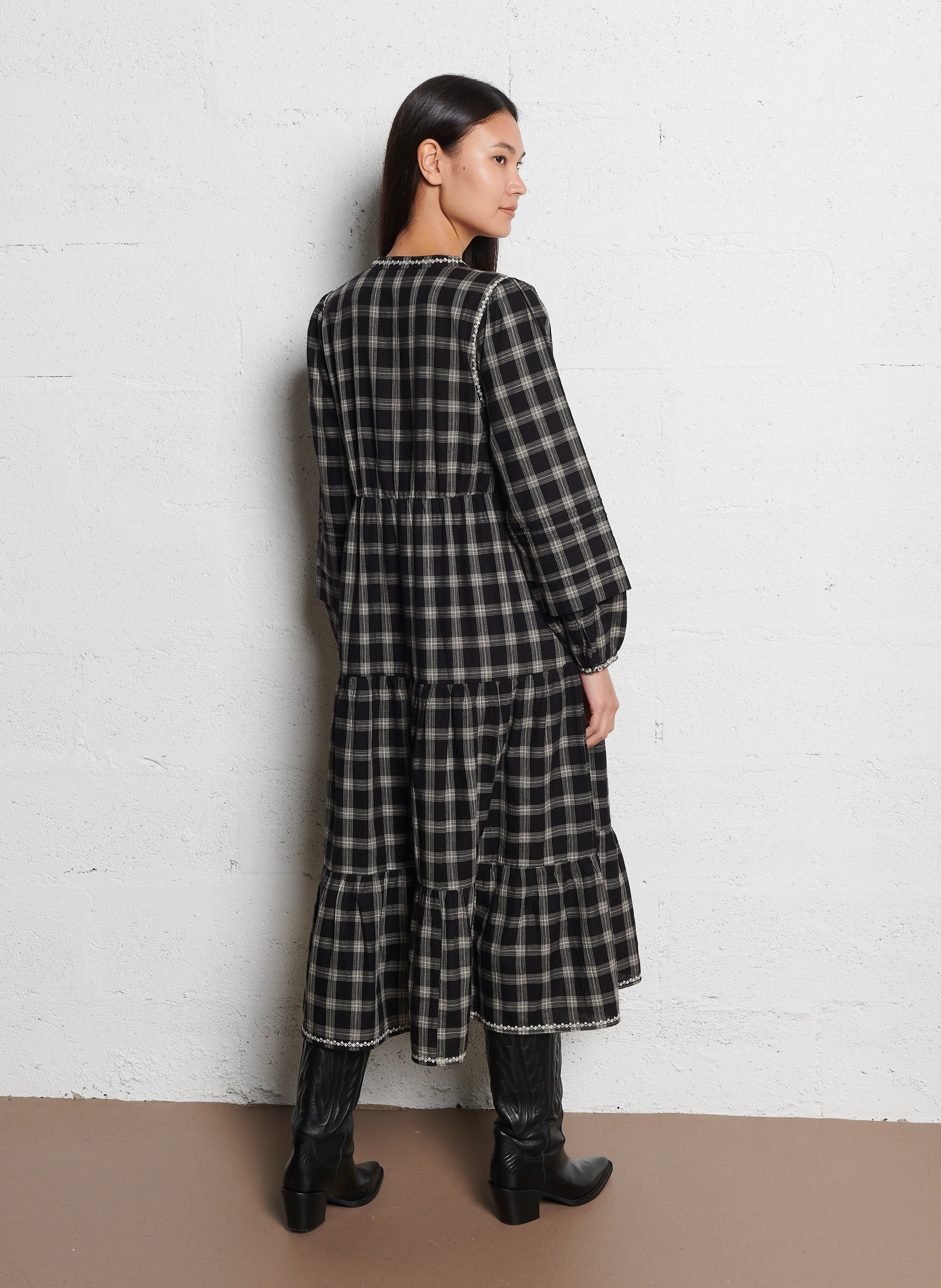 Checked henley midi dress EMILE ET IDA Black