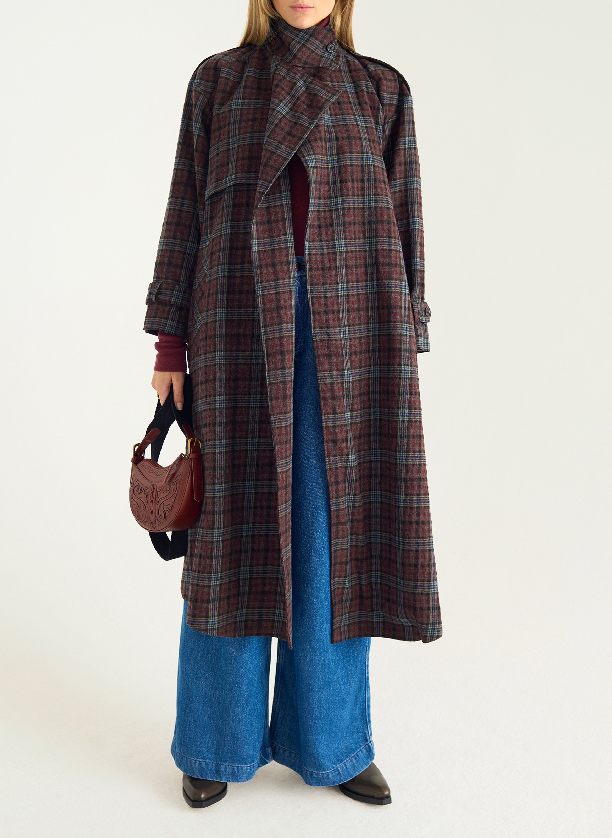 Manteau oversize col tailleur en coton mélangé COTELAC Rouge