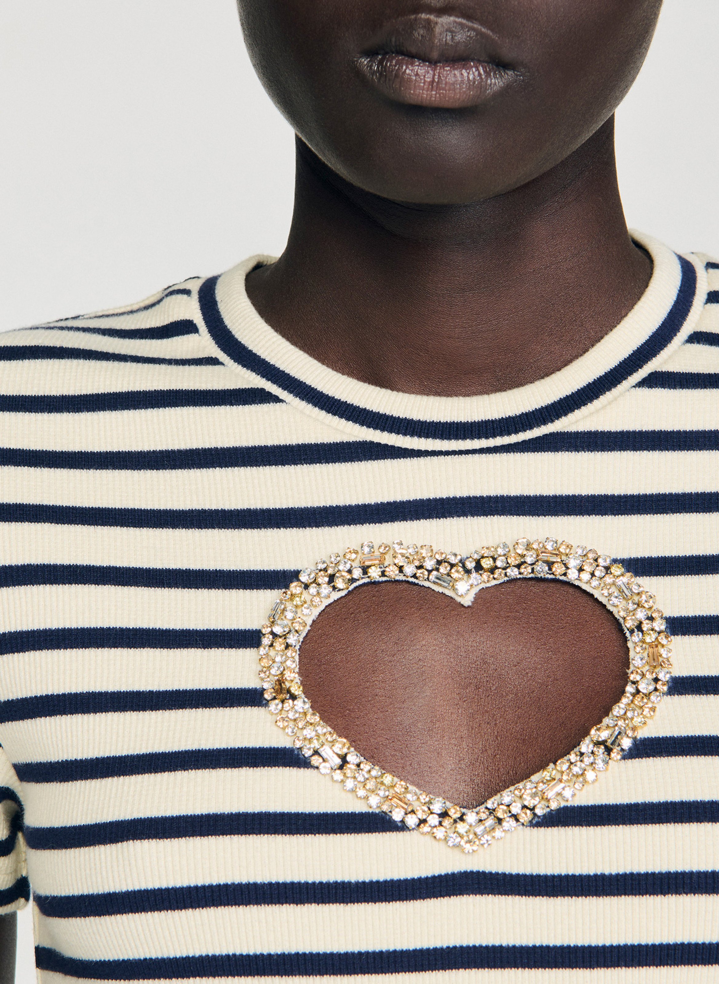 Tee-shirt col rond à rayures SANDRO Blanc