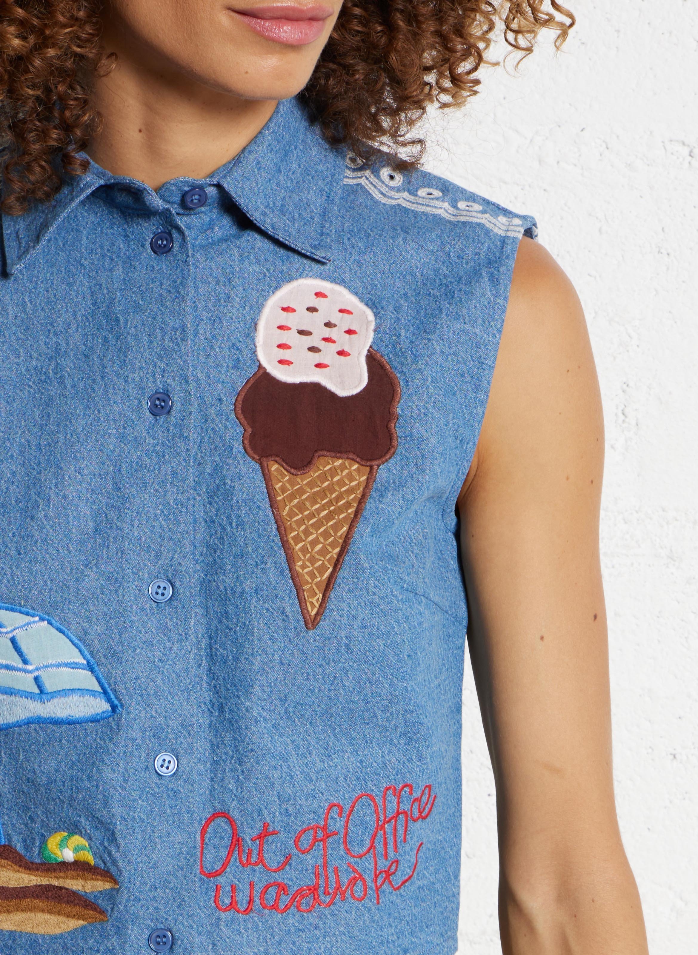 Veste courte sans manches brodée STELLA NOVA Bleu