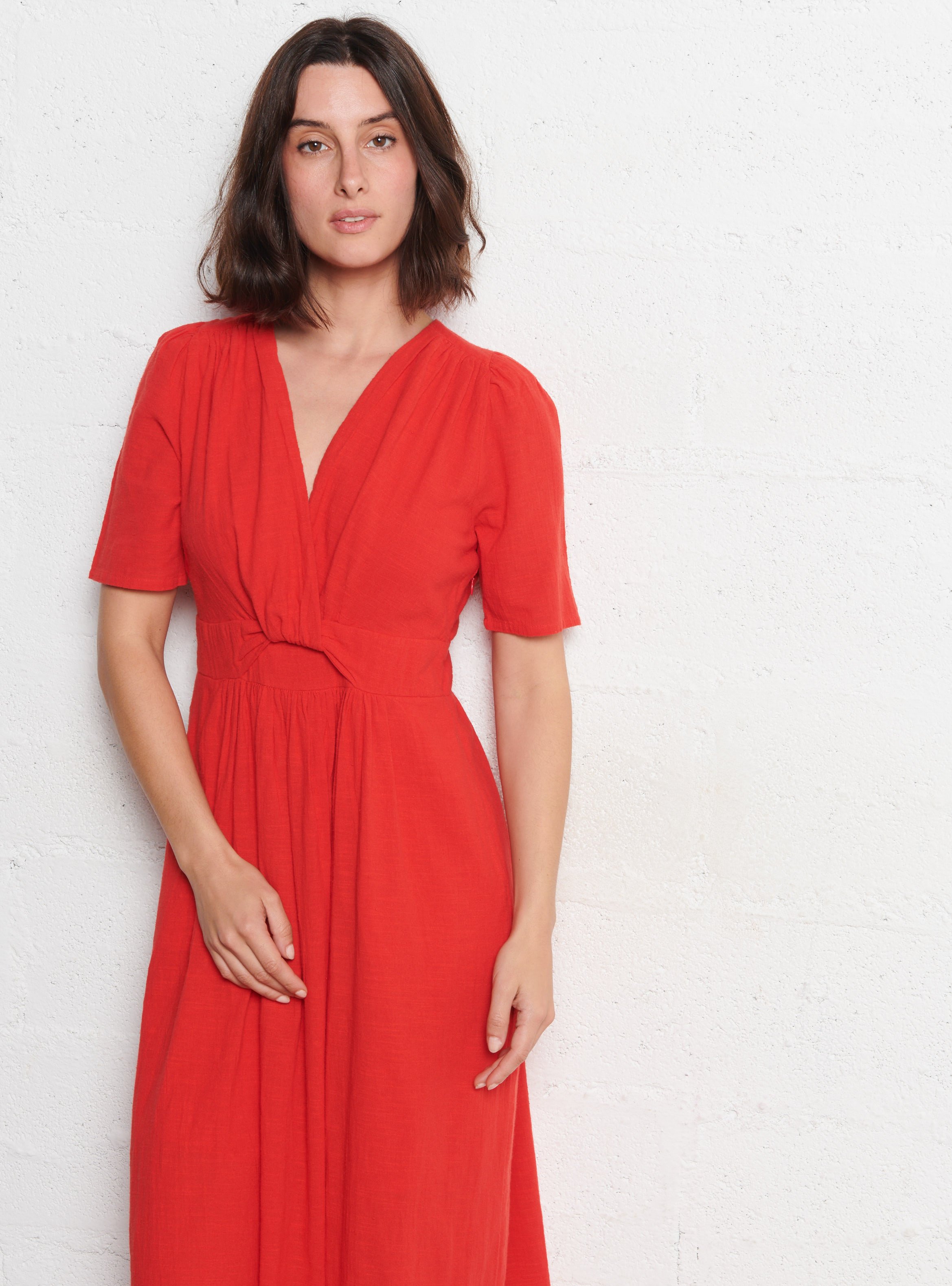 Robe longue cintrée en coton MAISON 123 Rouge