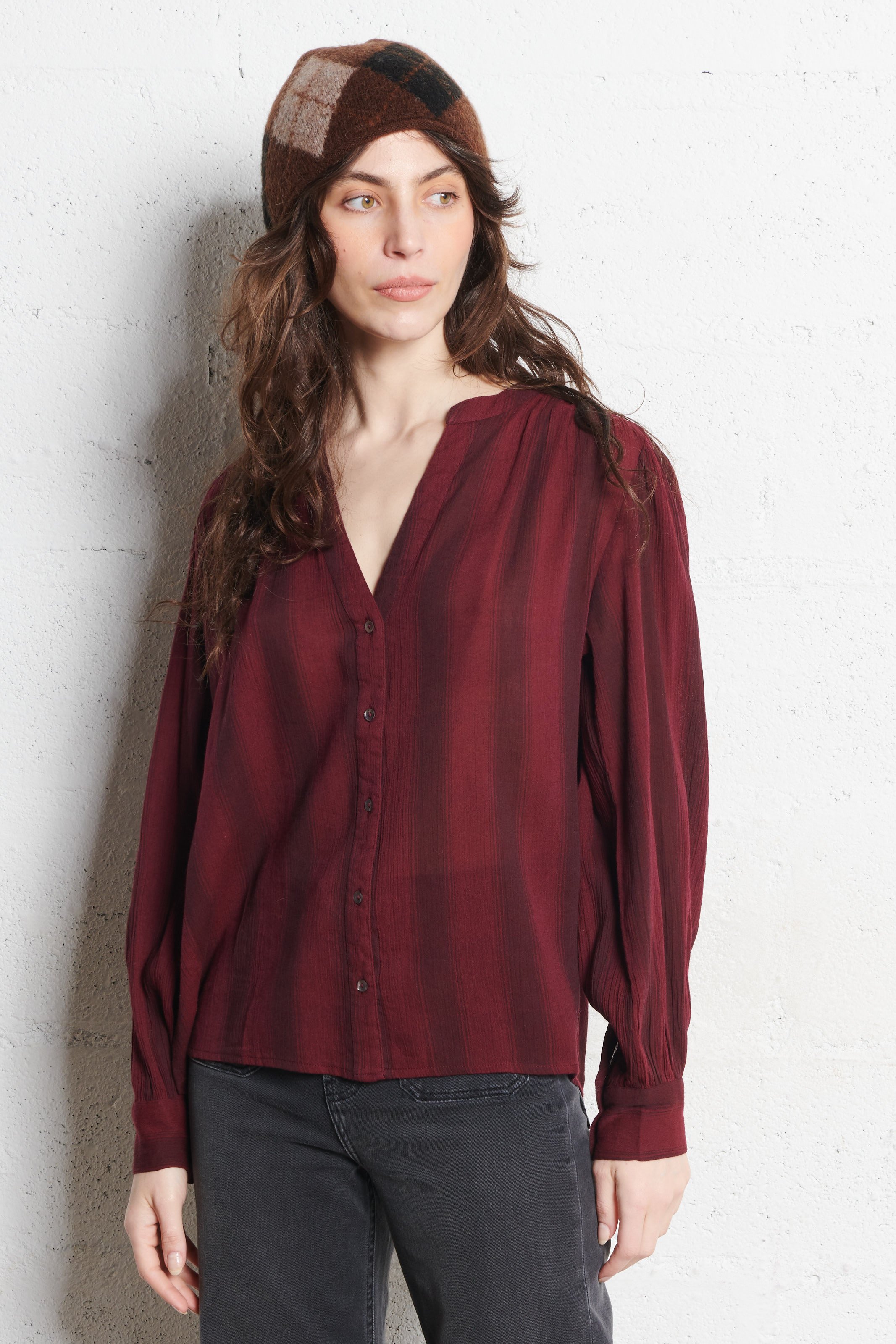 Cotton-blend blouse with Tunisian collar MAISON 123 Red