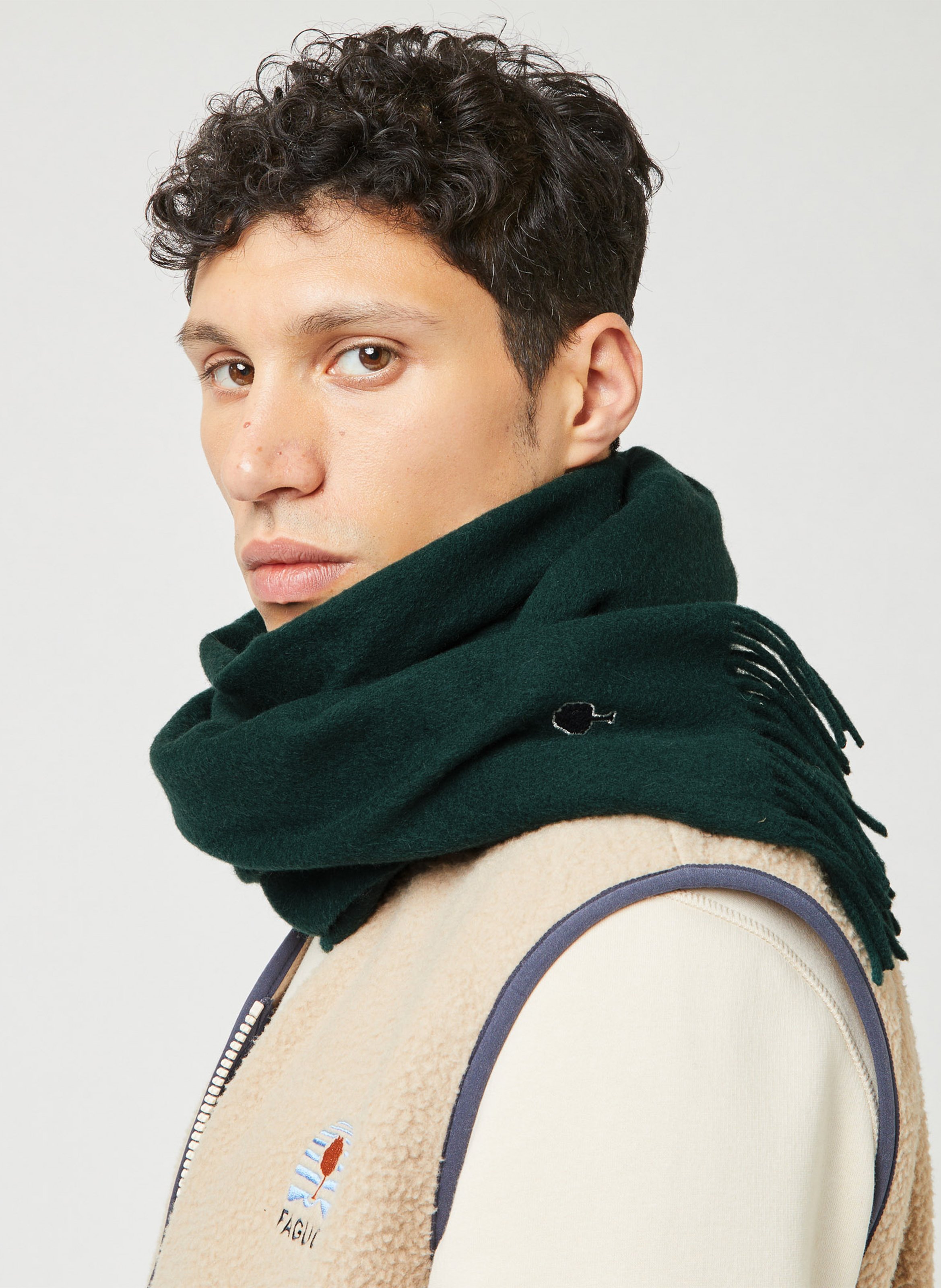 Echarpe unie à logo brodé en laine et cachemire FAGUO Vert