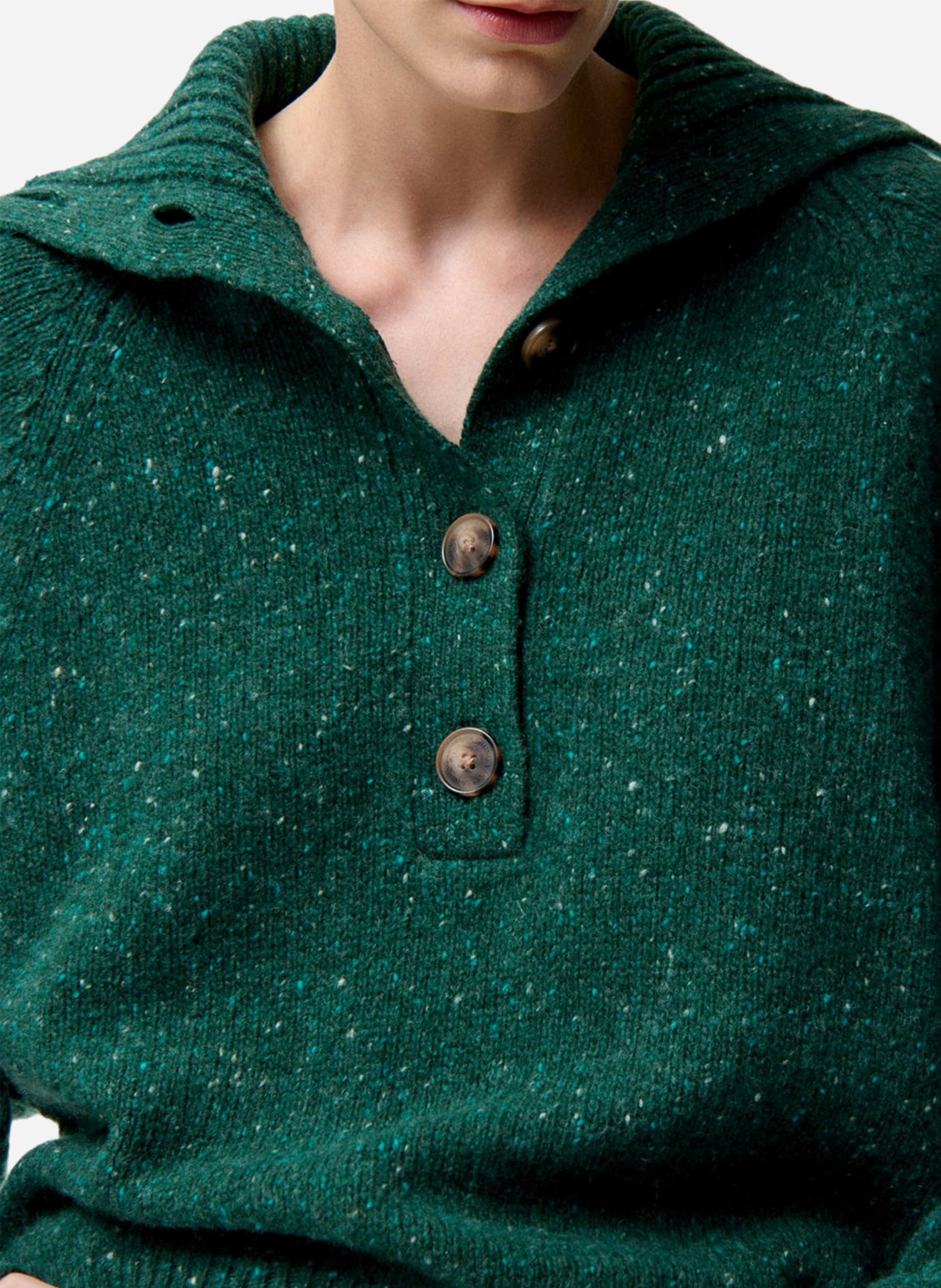 Pull col camionneur en laine mélangée Vert