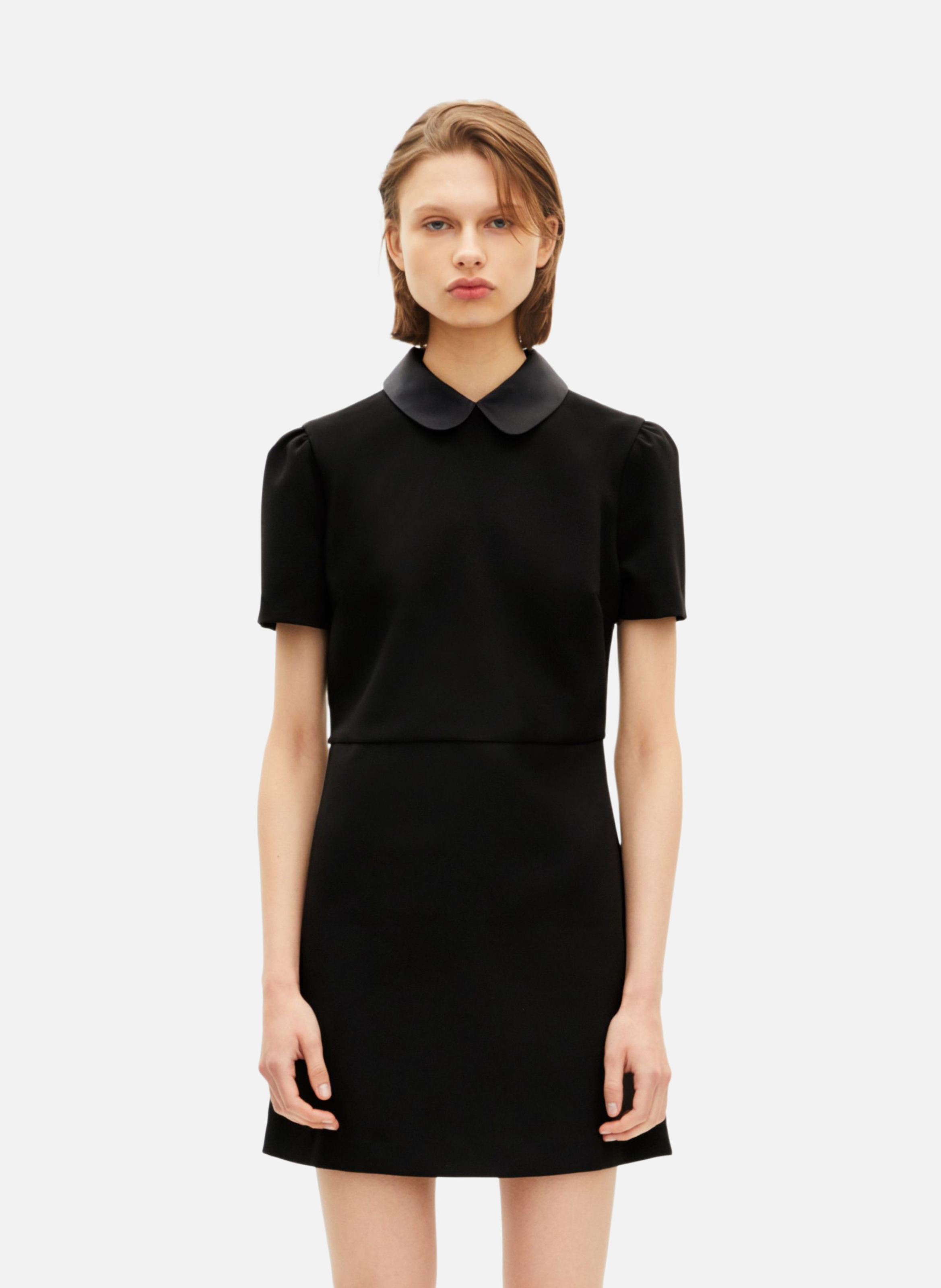 Short dress with Peter Pan collar in satin THE KOOPLES Black