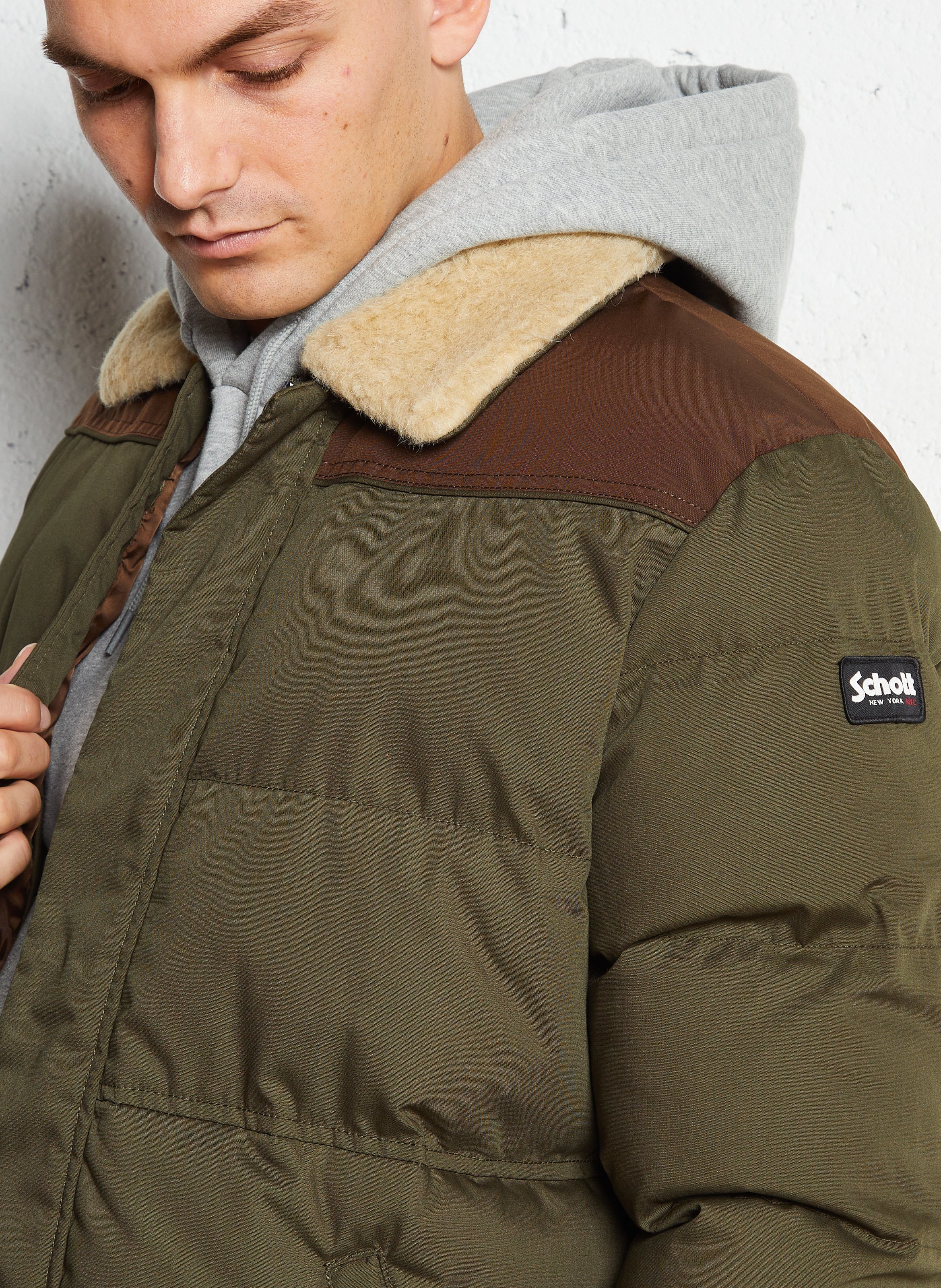 Straight classic collar puffer jacket in blended cotton SCHOTT Brown