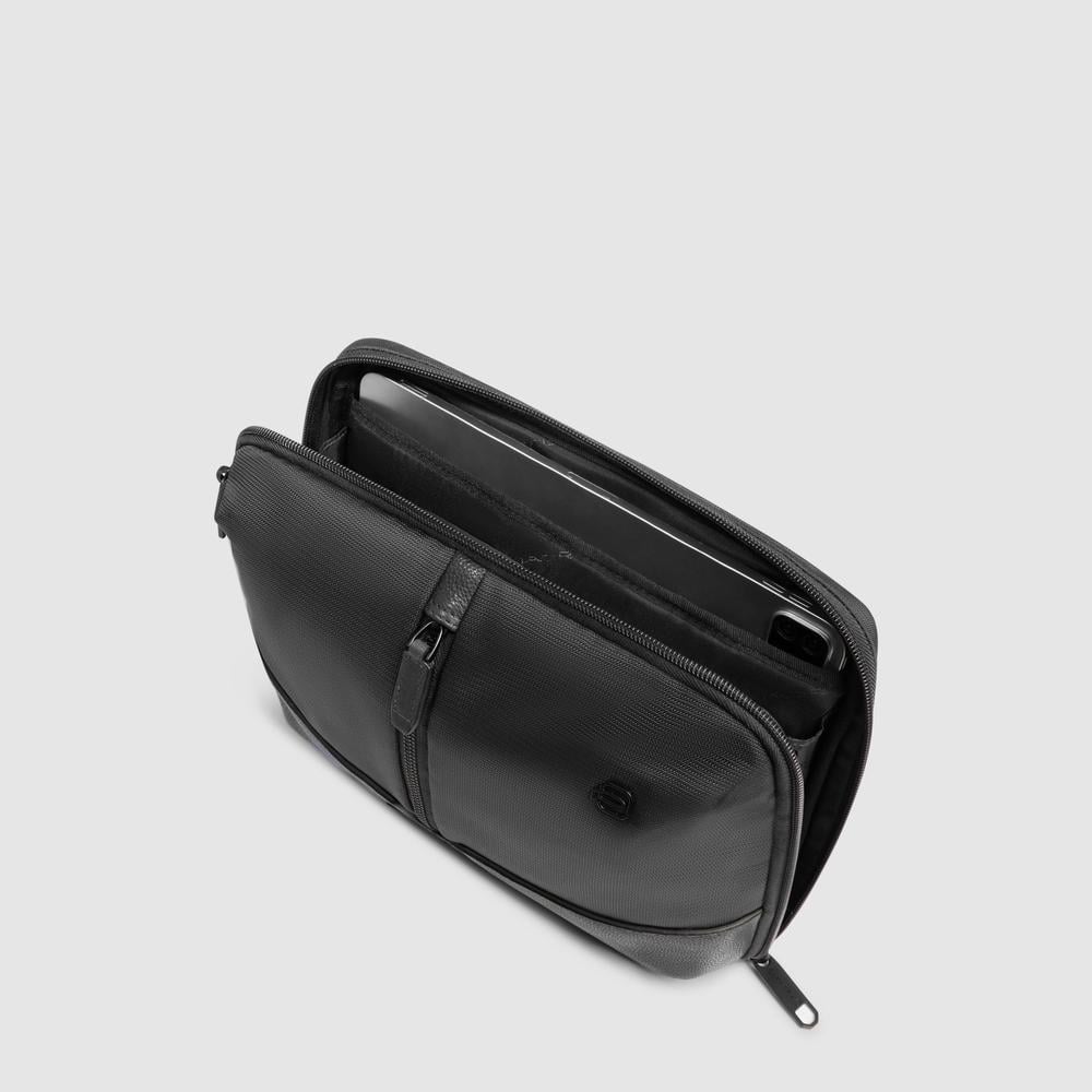 Men's crossbody bag for iPad®Pro 11 in recycled fabric and leather with RFID protection PIQUADRO Black