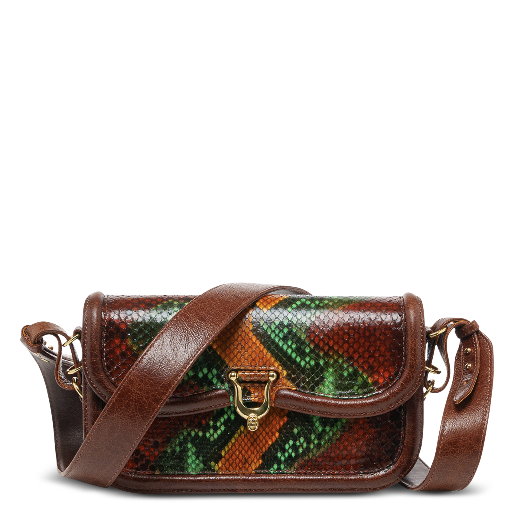 Sac bandoulière en cuir python mélangé CLARIS VIROT Marron