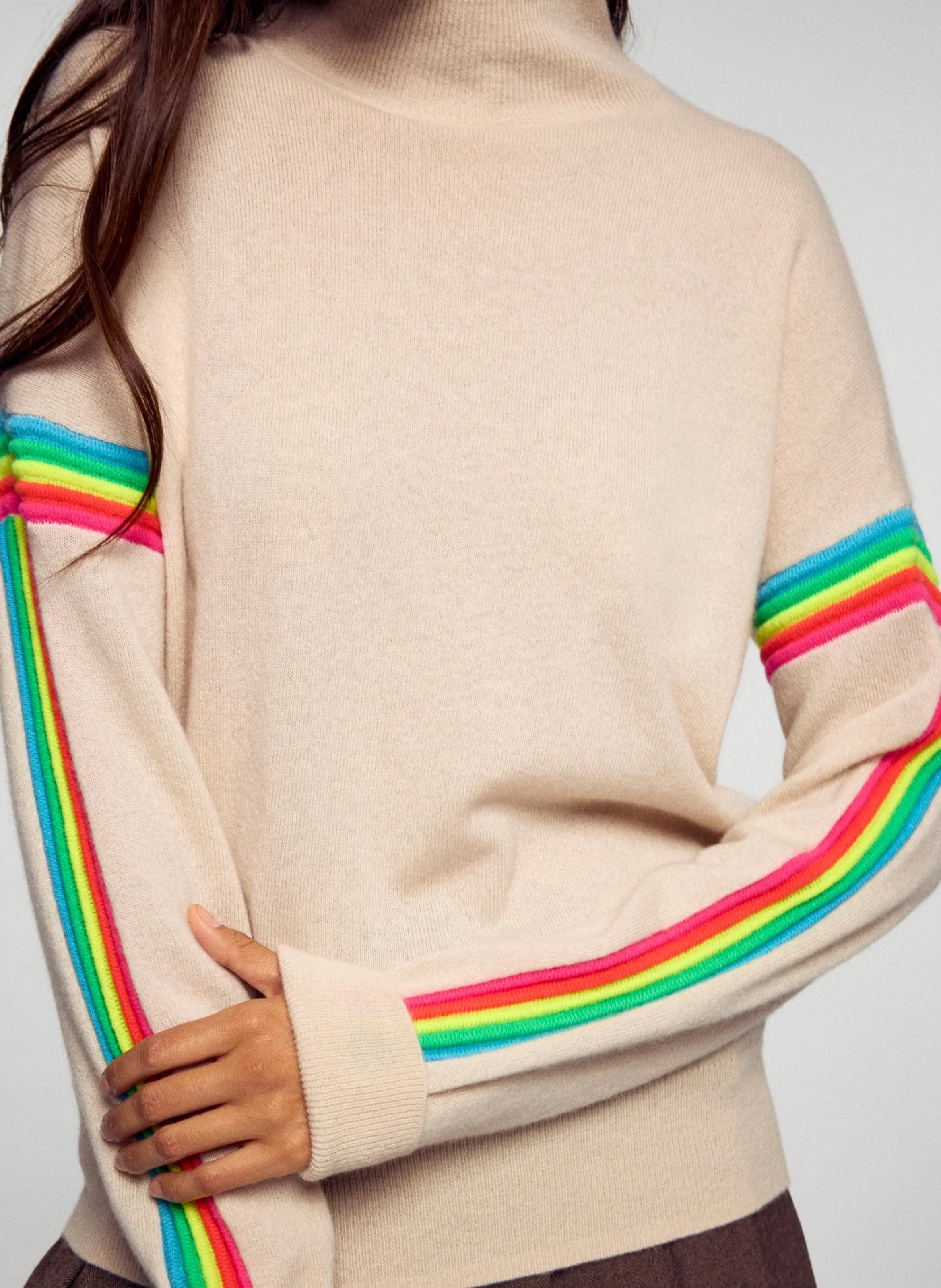 Oversized striped cashmere sweater with batwing sleeves FROM FUTURE Beige