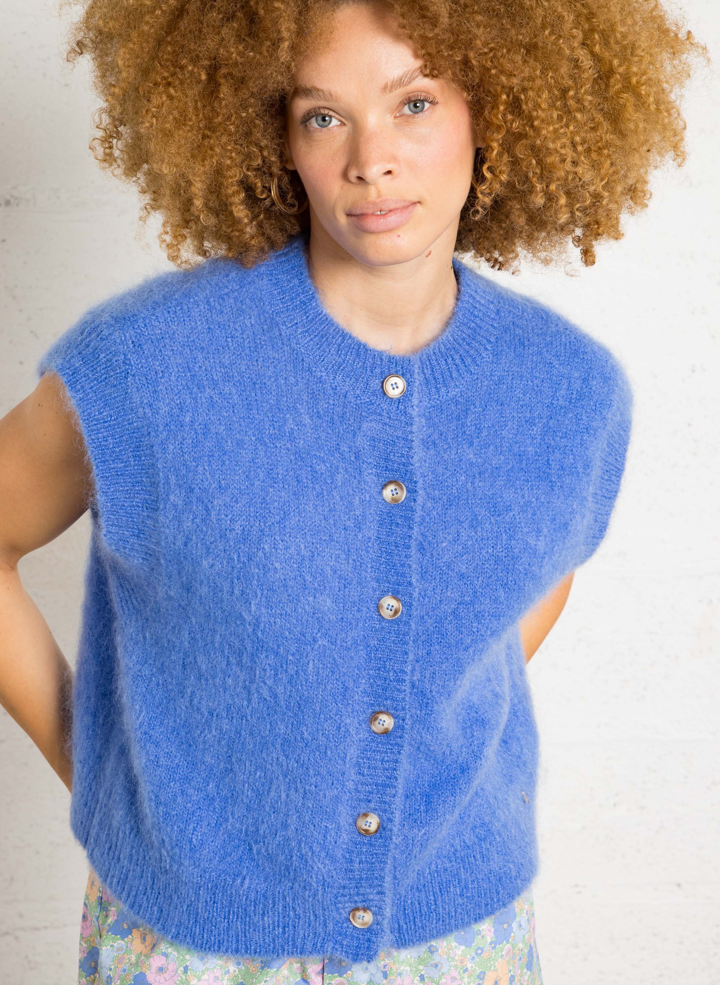 Oversized round neck wool blend vest DES PETITS HAUTS